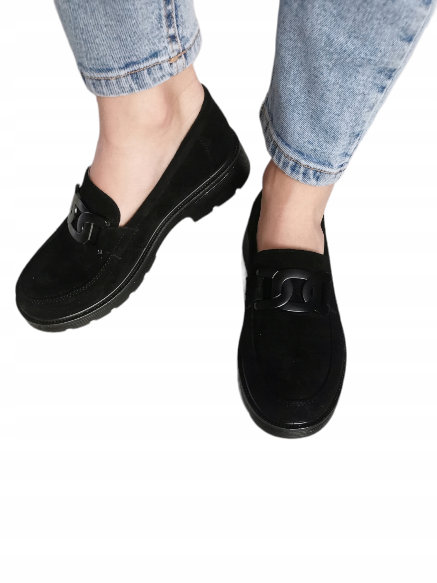 CZARNE MOKASYNY DAMSKIE ZAMSZOWE LOAFERSY 42 Model loafersy