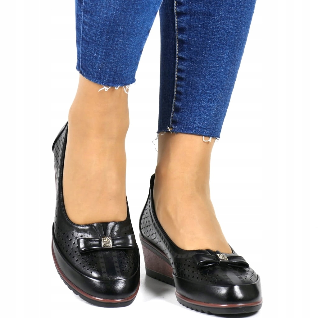 Dámské Polobotky Na Koturnu, Mokasíny, Nazouvací, Ažurové, Černé, Lícové