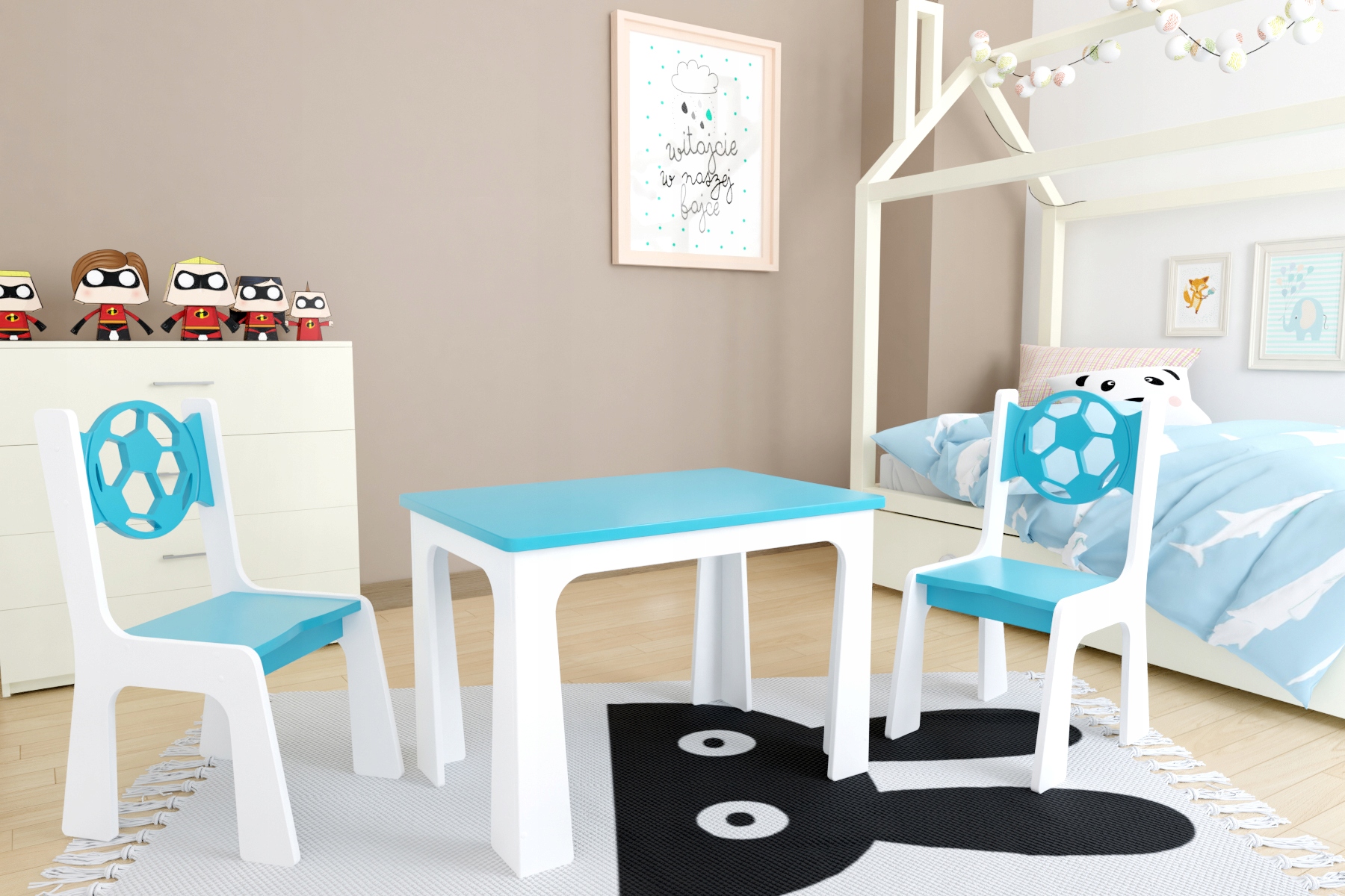 KRZESEŁKO I STOLIK DLA DZIECKA SZARA PIŁKA Kolekcja 1