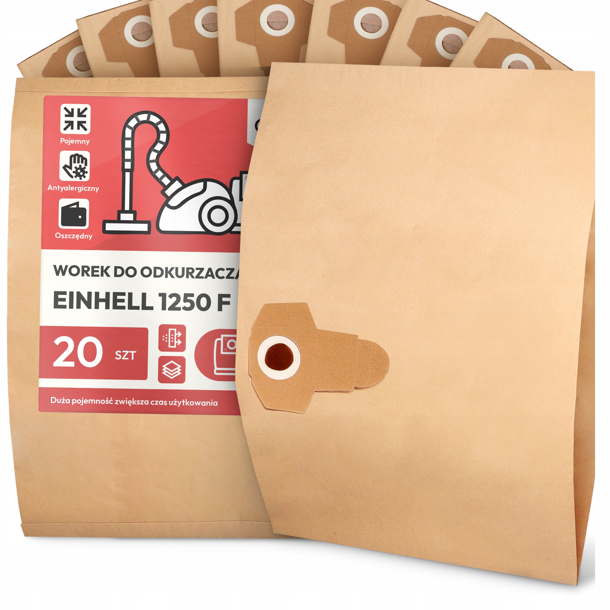 20 x Sáček Do Vysavače Einhell 1250 F Papírový 2-vrstvový Sáček Sáčky 2A