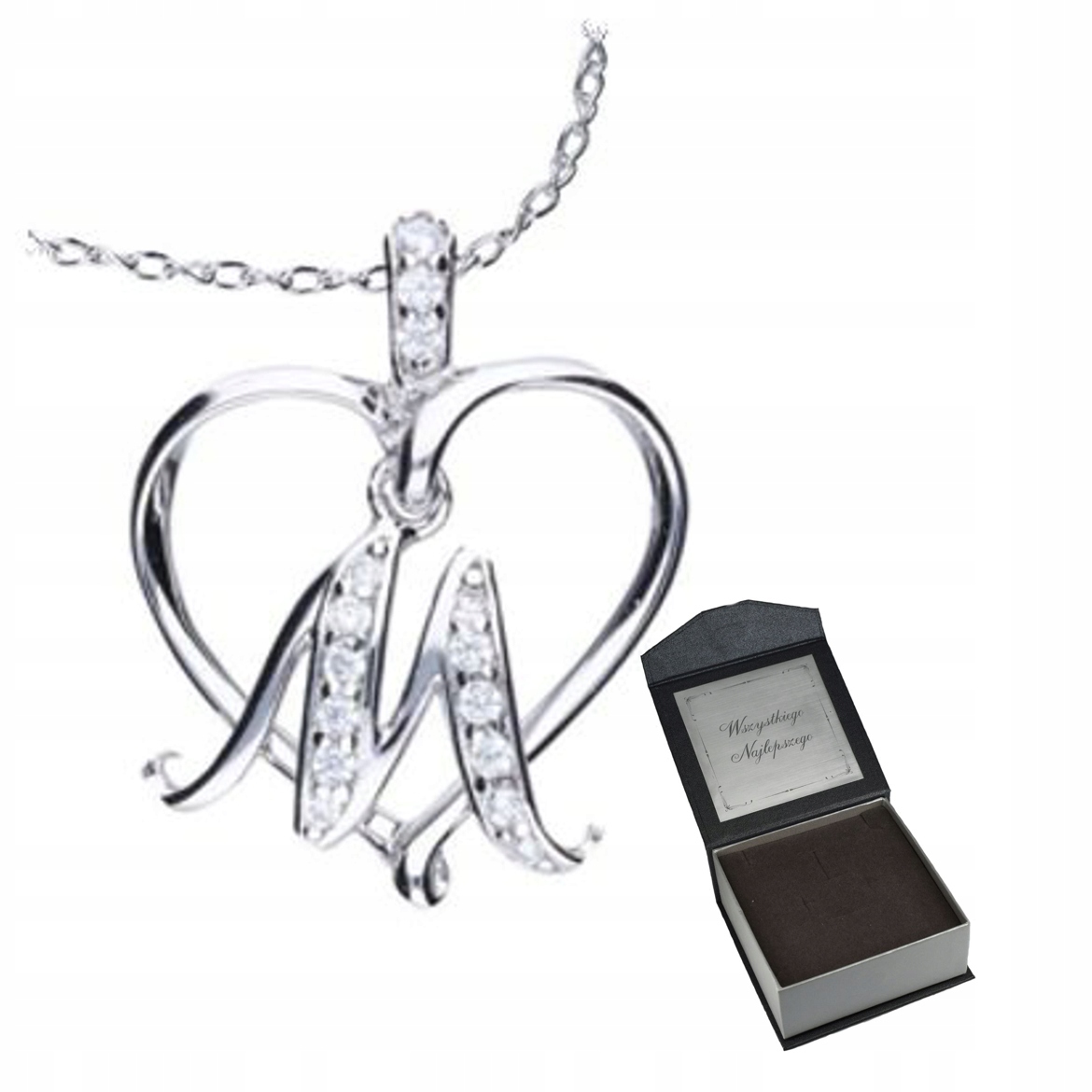 Náhrdelník Písmeno M Srdíčko Stříbro Krabička Gravírování