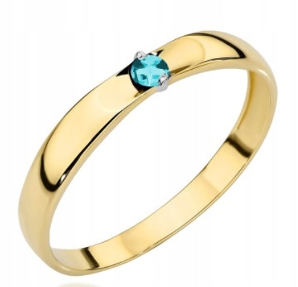 Prstýnek 585 klasický hladký v barvě aqua modrého zirkon