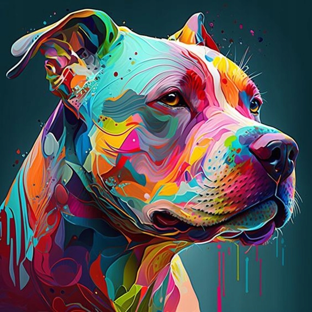 malování podle čísel Na Černém Pozadí, Vícebarevný Pitbul 40x40 jako dárek