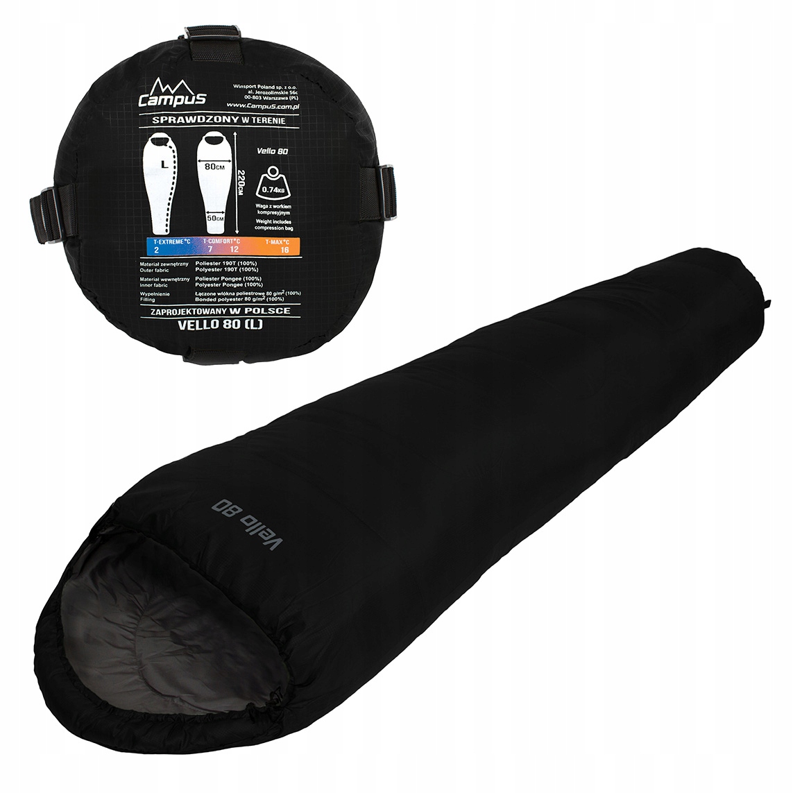 Śpiwór Campus mumia Vello 80 łączony Pod Namiot Le