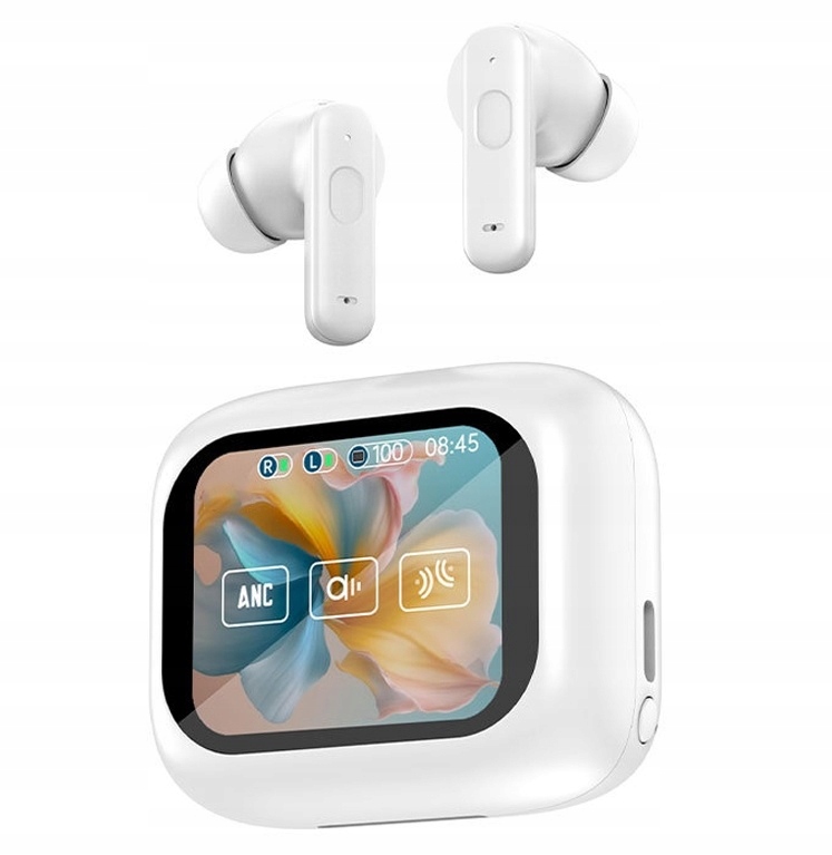 Słuchawki bezprzewodowe Anc LY30 z dotykowym ekranem LCD+ Anc Enc Białe