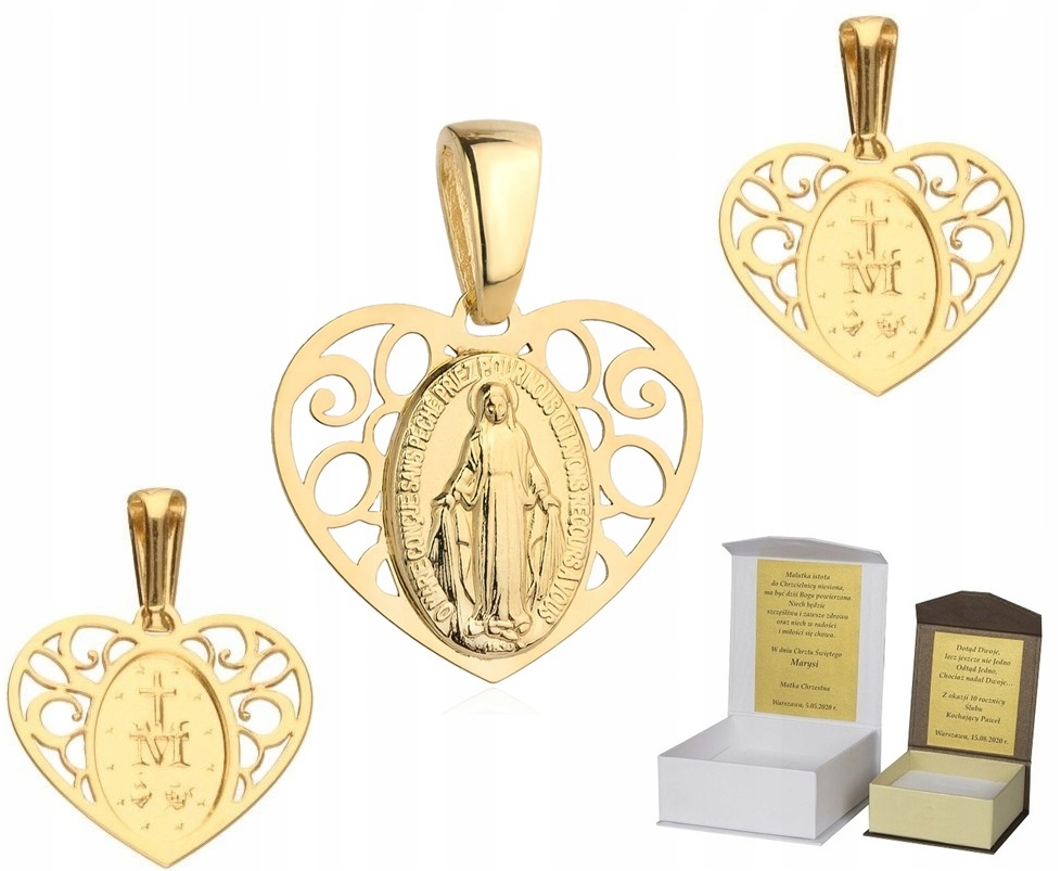Zlatý zázračný medailonek Matka Boží srdce Křest Svaté Přijímání Zlato pr. 585 MZ1