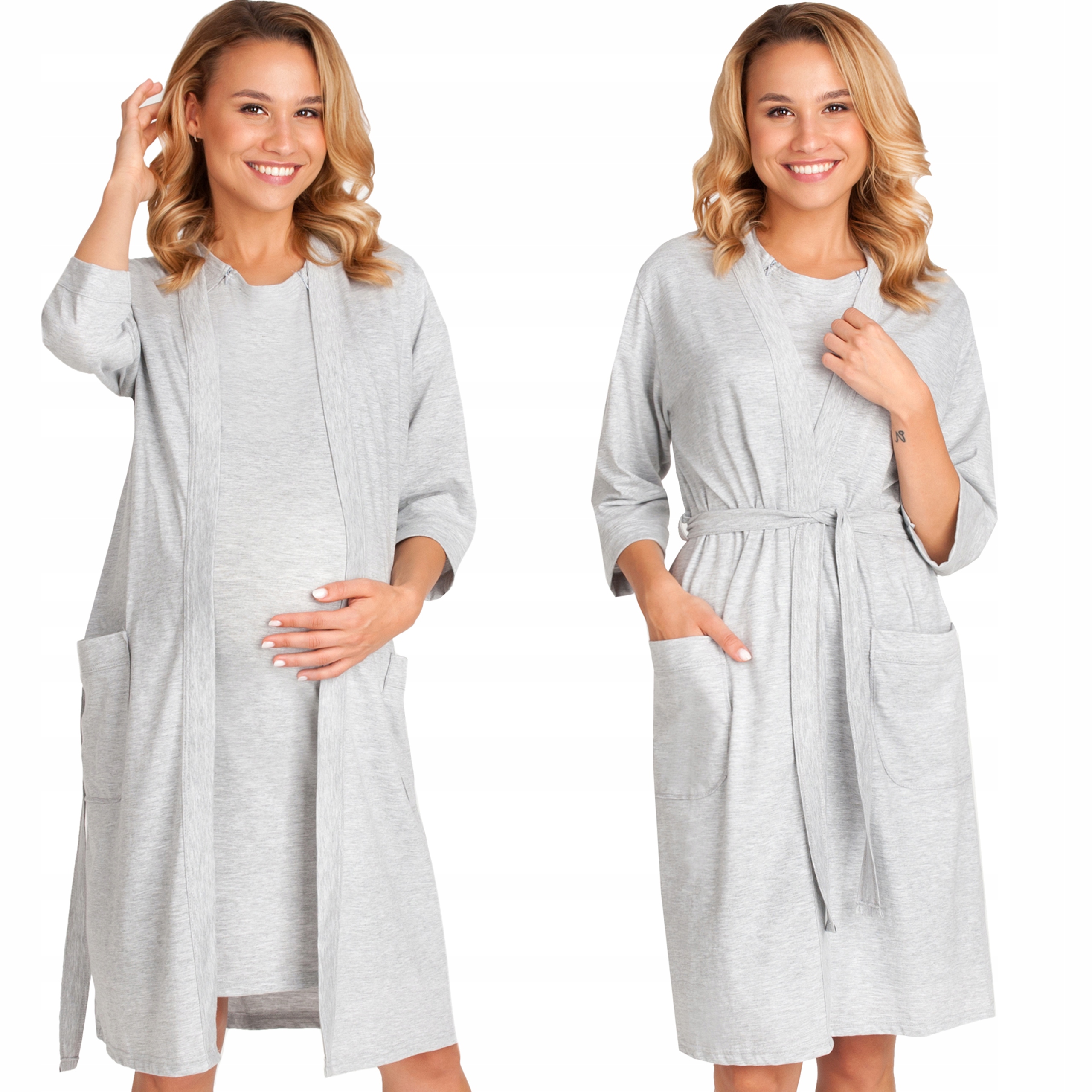 KOSZULA DO KARMIENIA SZLAFROK CIĄŻOWY KOMPLET M Rękaw krótki rękaw