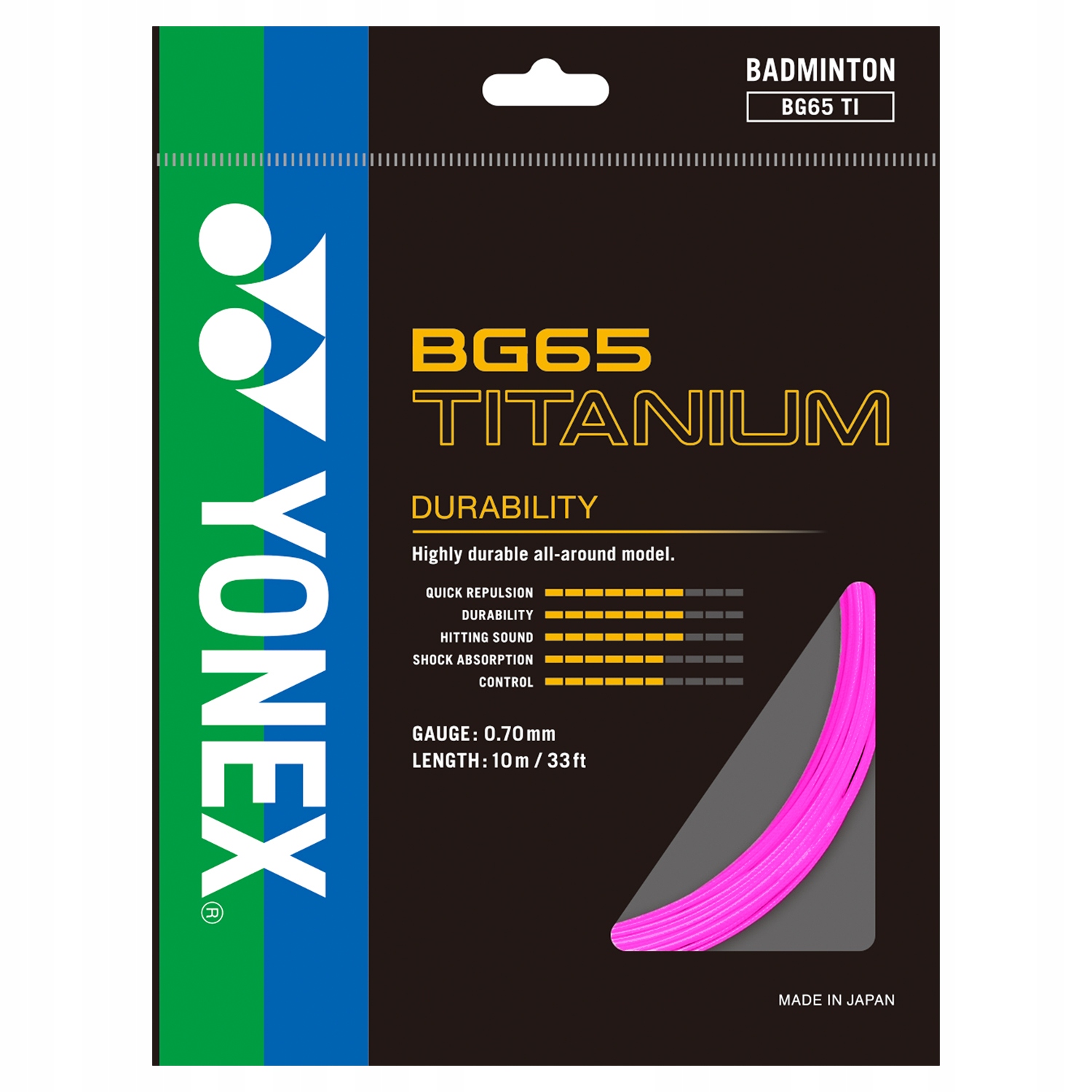 Naciąg do badmintona Yonex Bg 65 Titanium 0.7 mm różowy