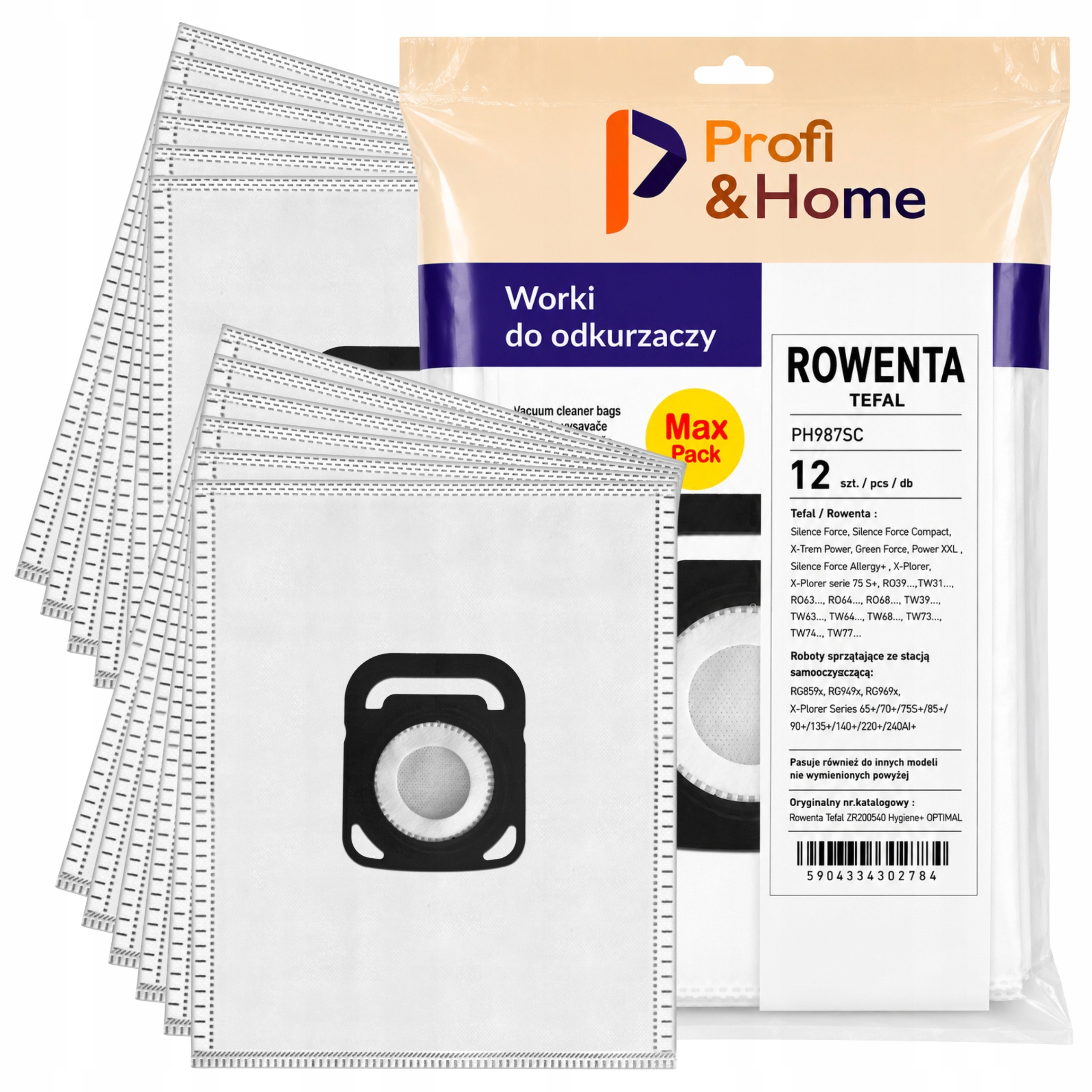 12x Worki do odkurzacza Tefal Rowenta X-Trem Power Hygiene+ ZR200540