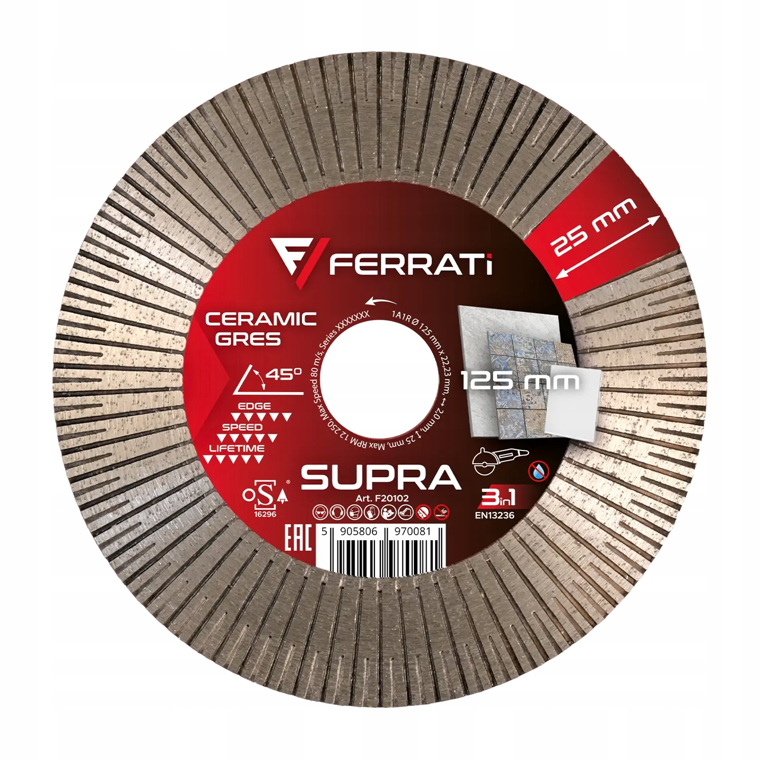 Diamantový kotouč Ferrati Supra pro řezání a broušení 125 mm 22,23 mm