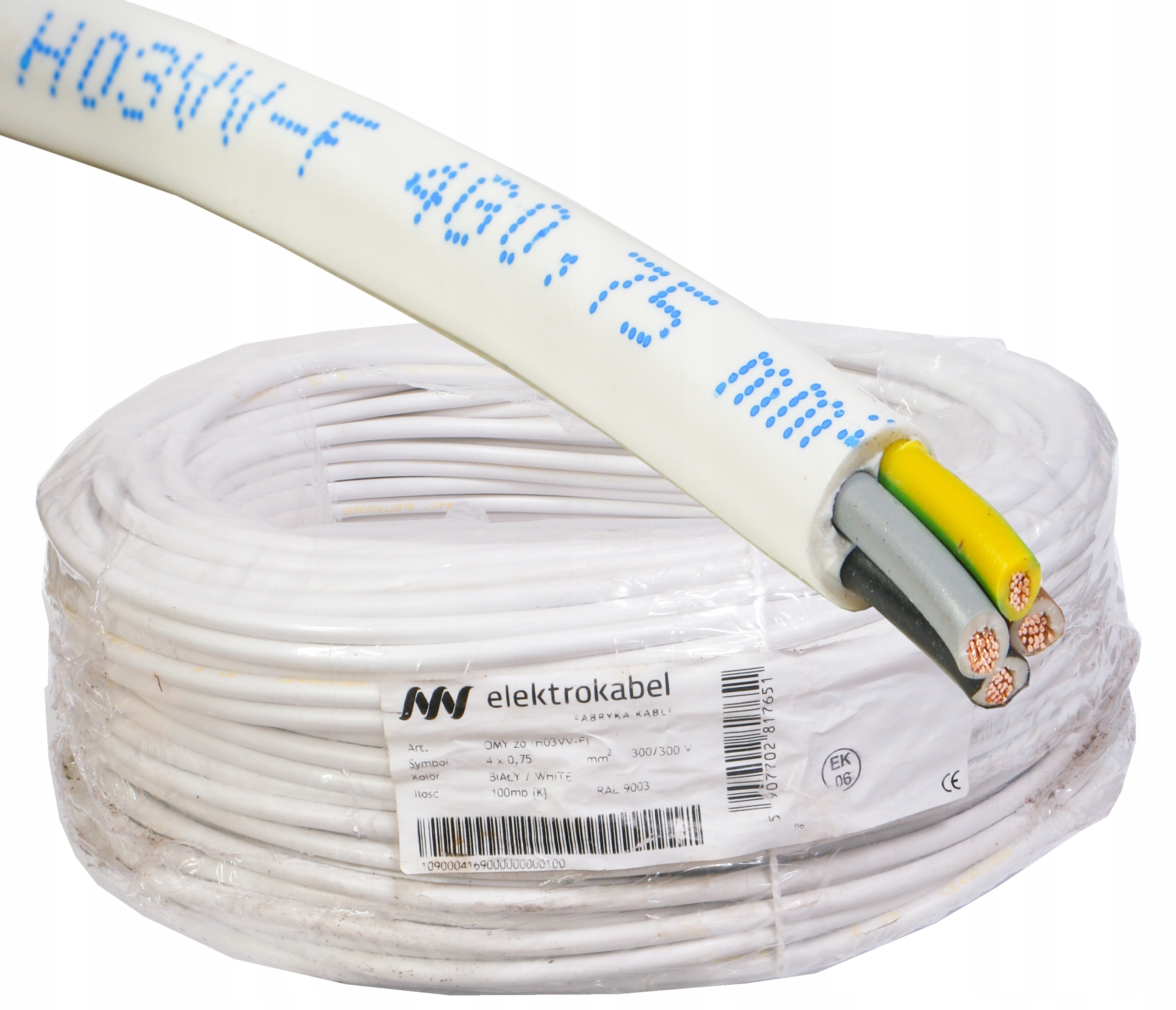 Kábel Omy 4x0,75 mm Linka Cu medená biela 100 m