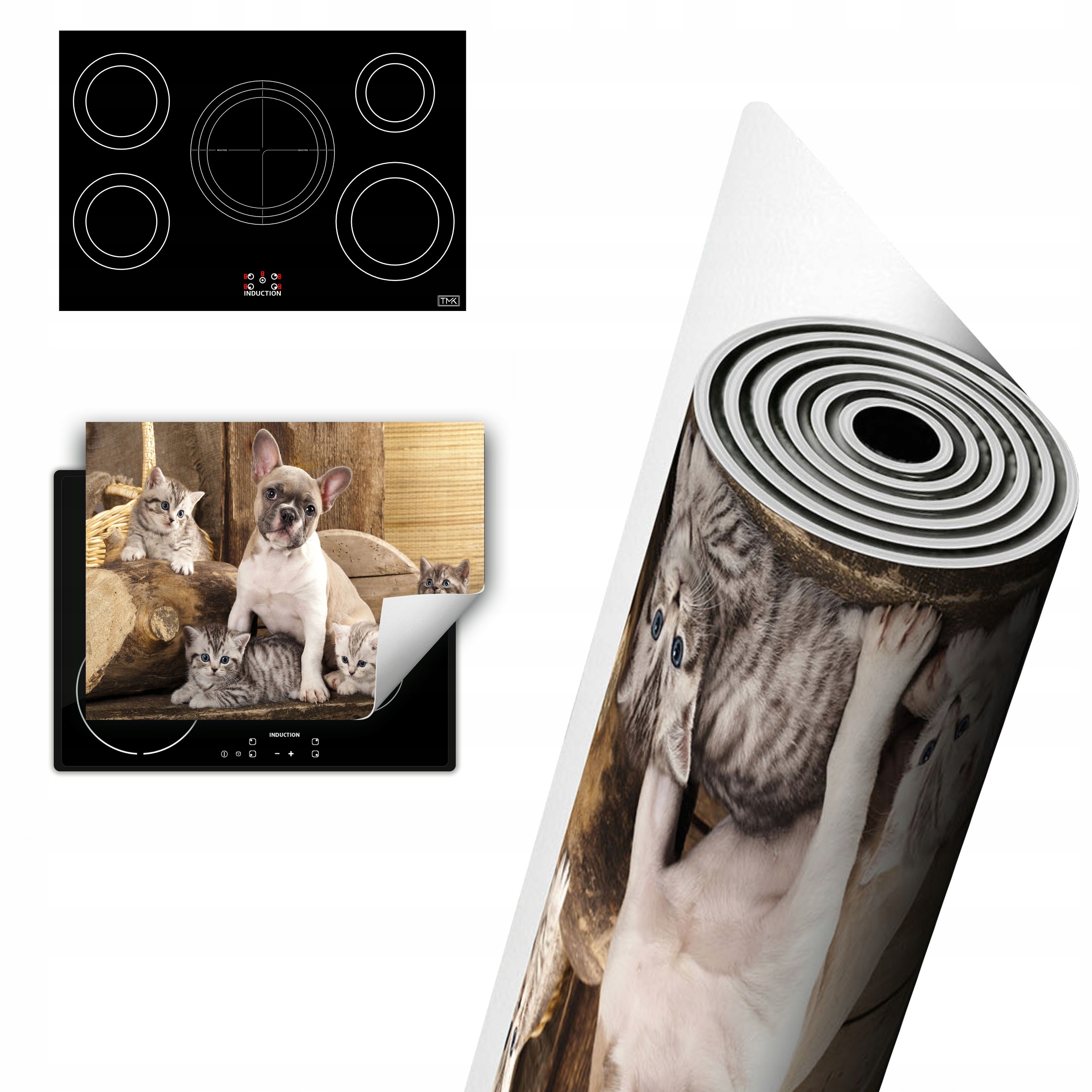 Vinylová Ochrana Na Indukci Desky 80x52 kočka a pes