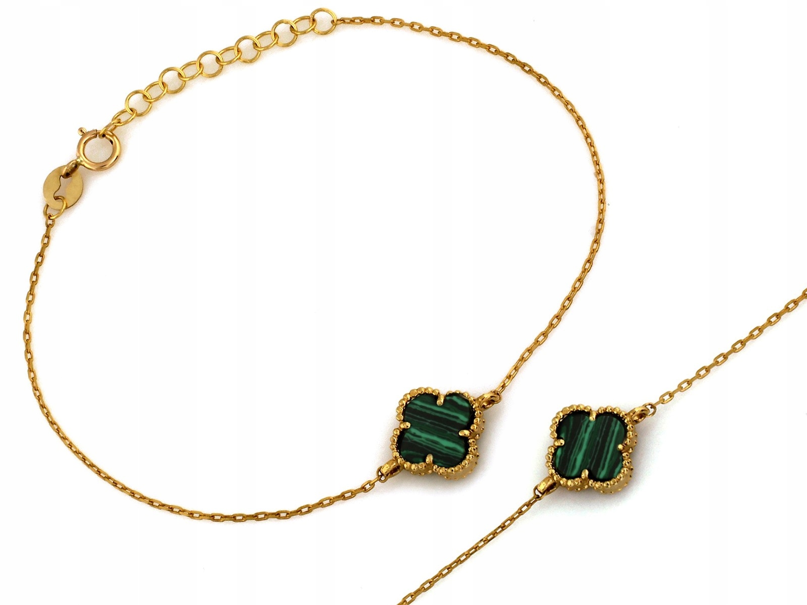 Zlatý řetízkový náramek s malachitem 585 14k 1.78g květina