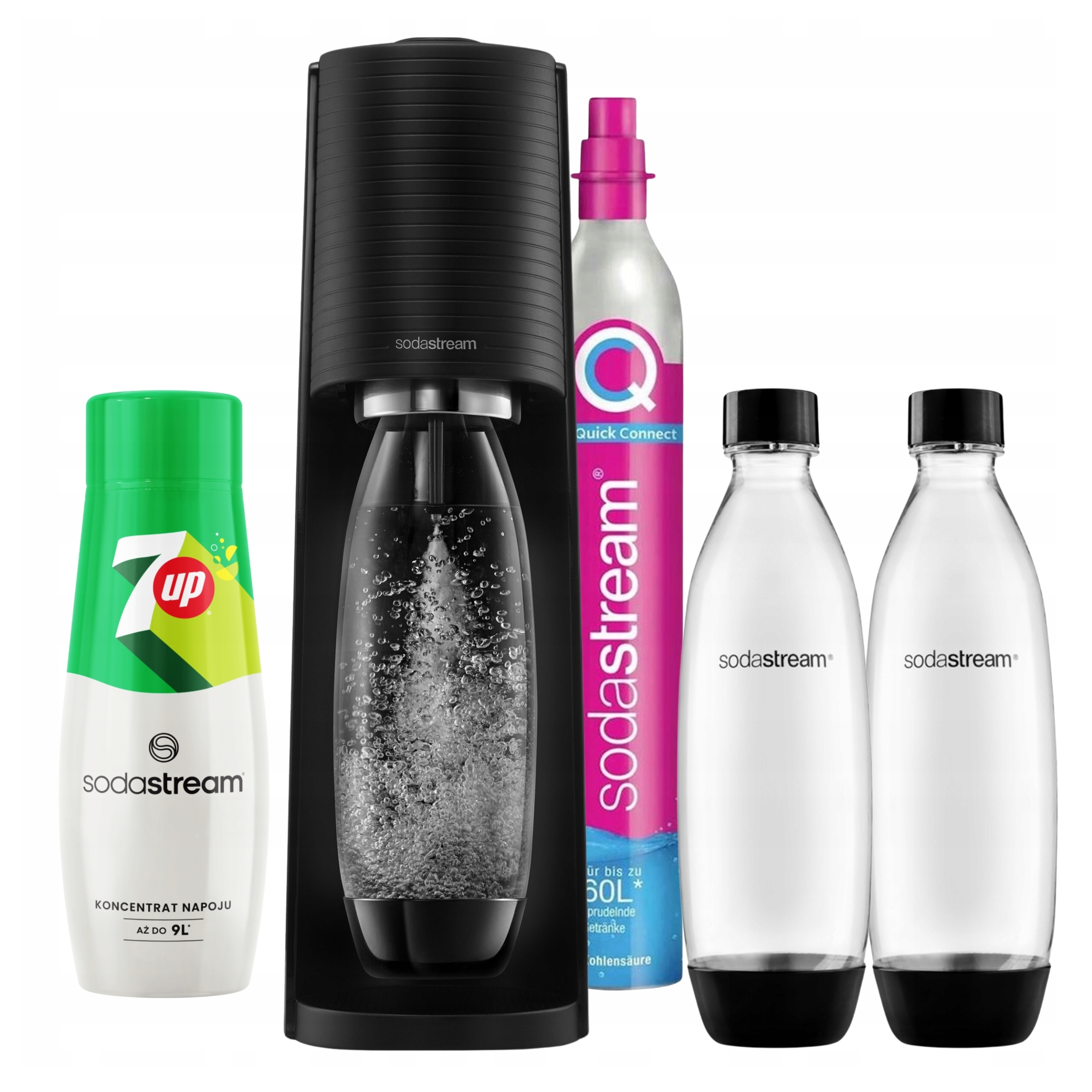 Saturátor SodaStream Terra čierny na perlivú vodu 2 fľaše sirup 7UP