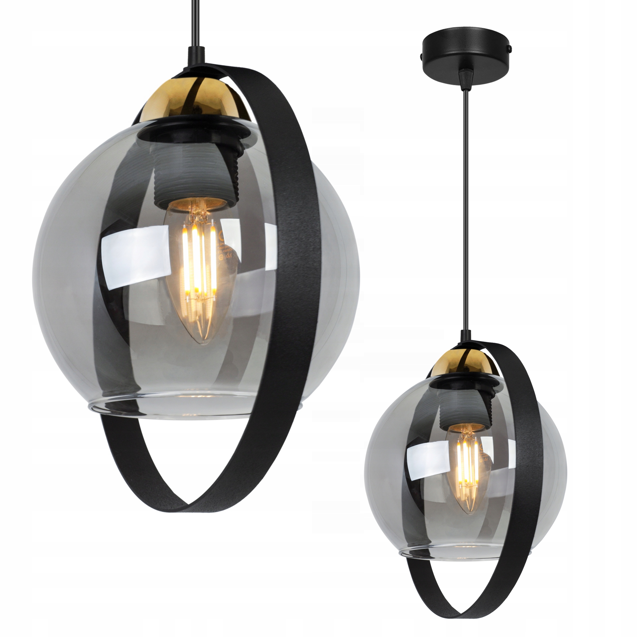 Závěsné Stropní Svítidlo Lustr Jednoduchý Loft Skleněná Grafitová Koule Ring