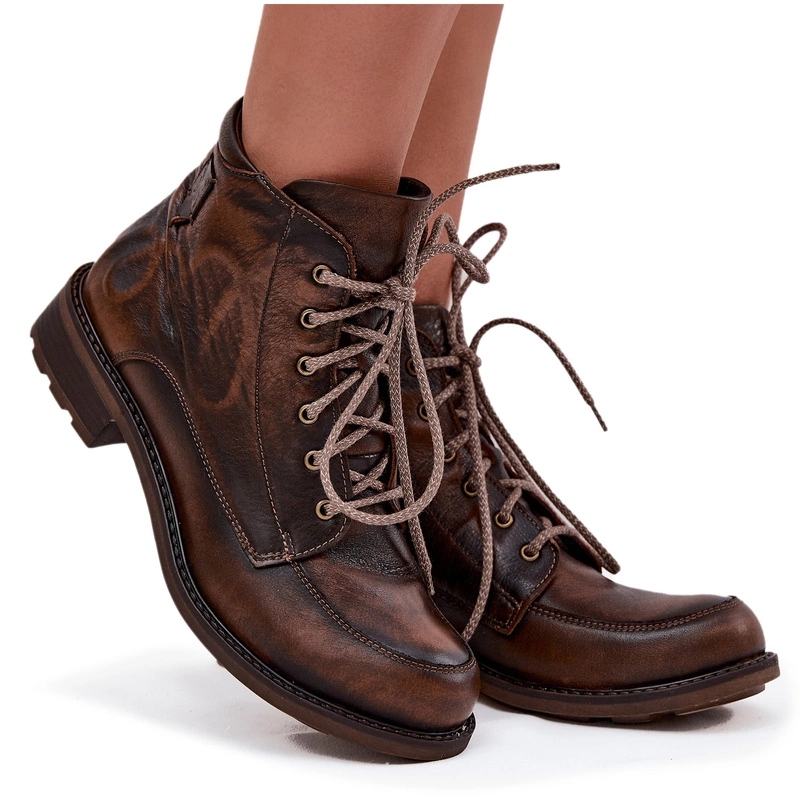 Dámské Kotníkové Boty Přírodní Kůže Plochý Podpatek Maciejka 07063-02 Hnědé 38