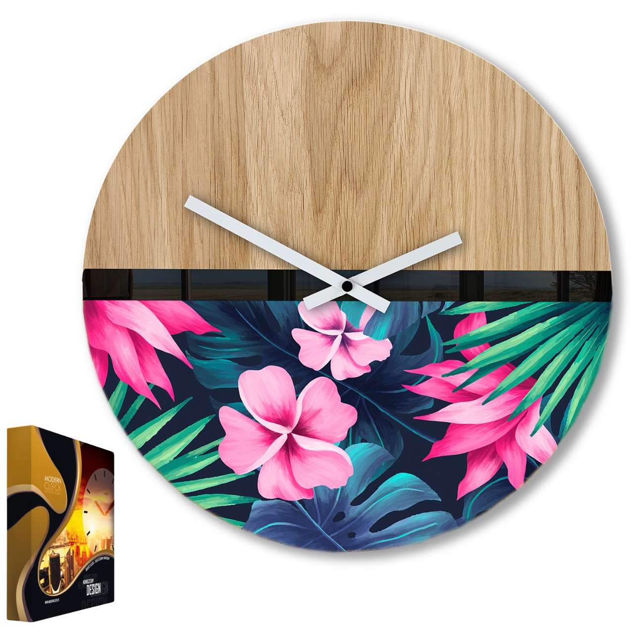 Nástěnné hodiny Dřevěné Dubové Akrylové Flower Wood 33 Kulatý Křemenné