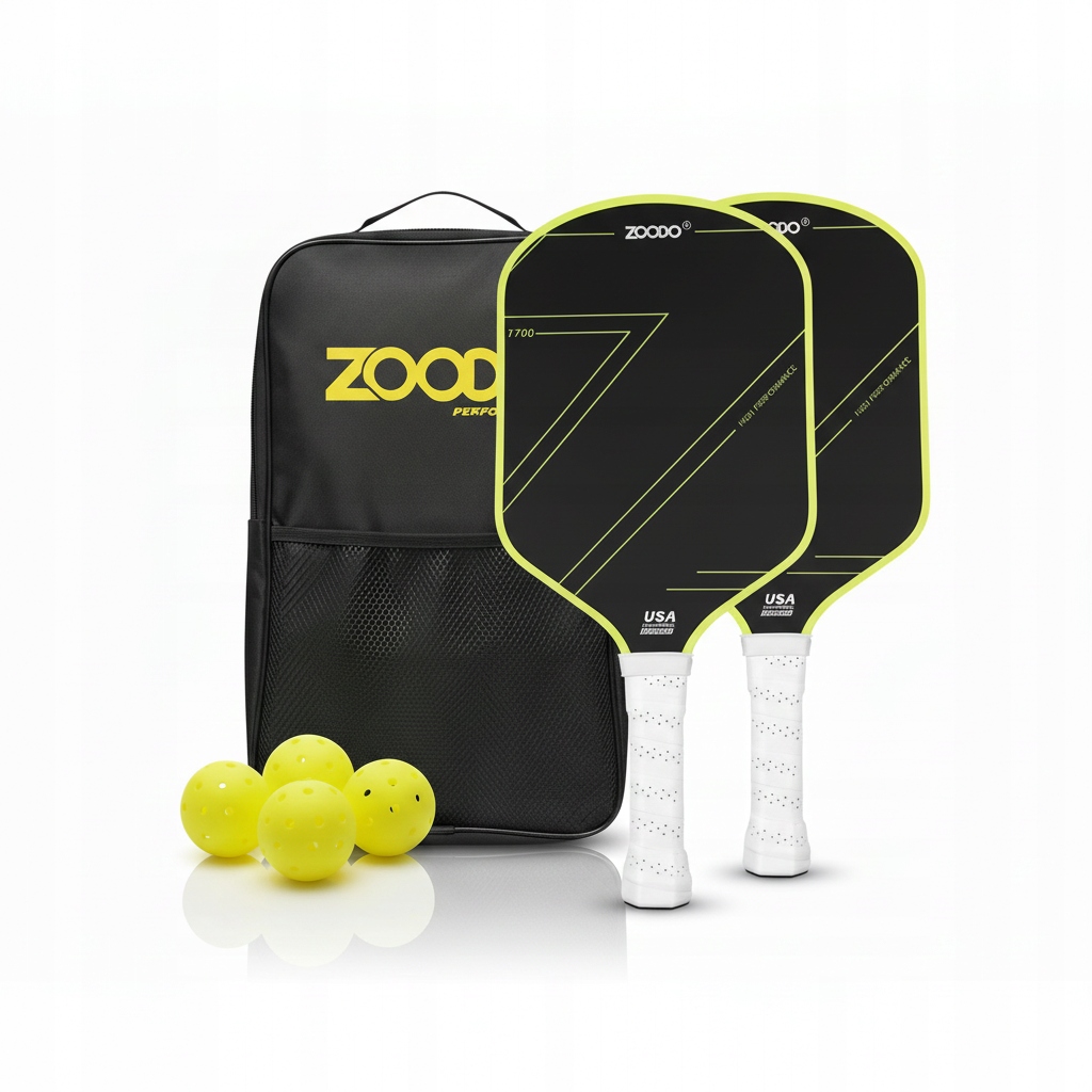 Rakety pro Pickleball Zoodo P2 T700 carbon fiber neon green 4 míčky Usapa
