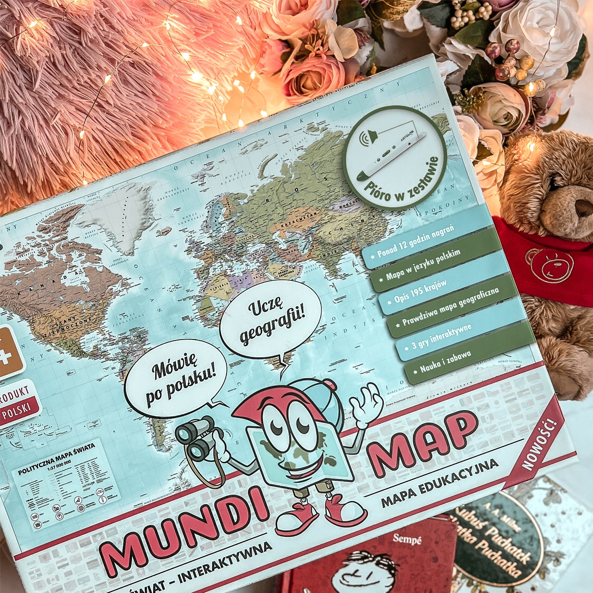 INTERAKTYWNA MAPA ŚWIATA Z PENEM / PIÓREM MUNDIMAP GRY EDUKACJA ARTGLOB Szerokość produktu 80 cm