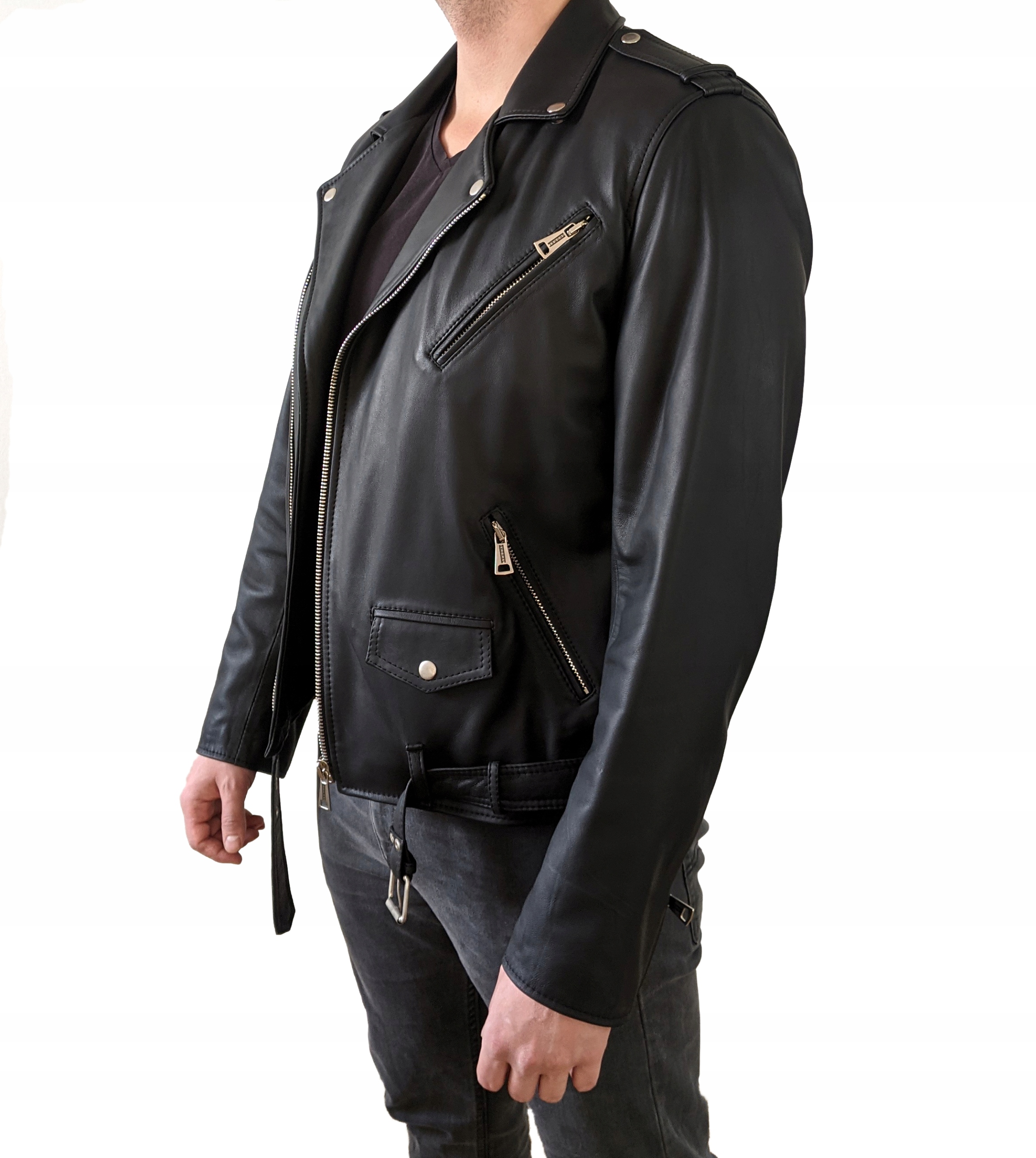 Ramoneska - Kurtka skórzana męska - S - naturalna Rozmiar S