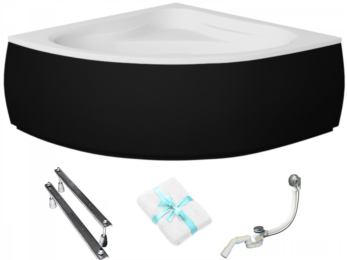 Symetrická vana Mia 130x130 Besco černá, pouzdro bonus, sifon nohy