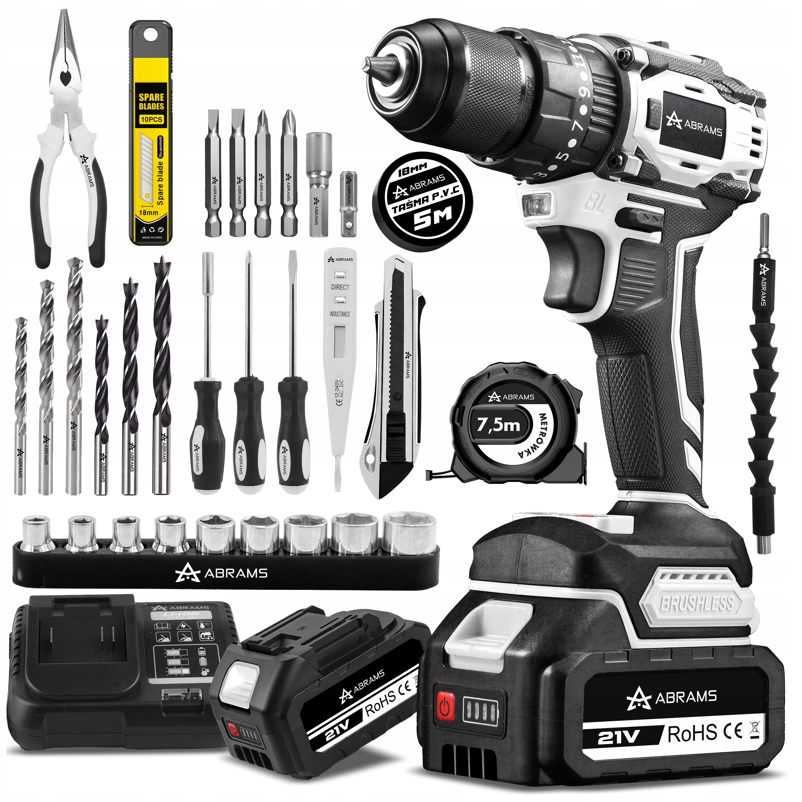 Wiertarko Wkrętarka Bezszczotkowa Udarowa Akumulatorowa Zestaw Mocna Aku 4A