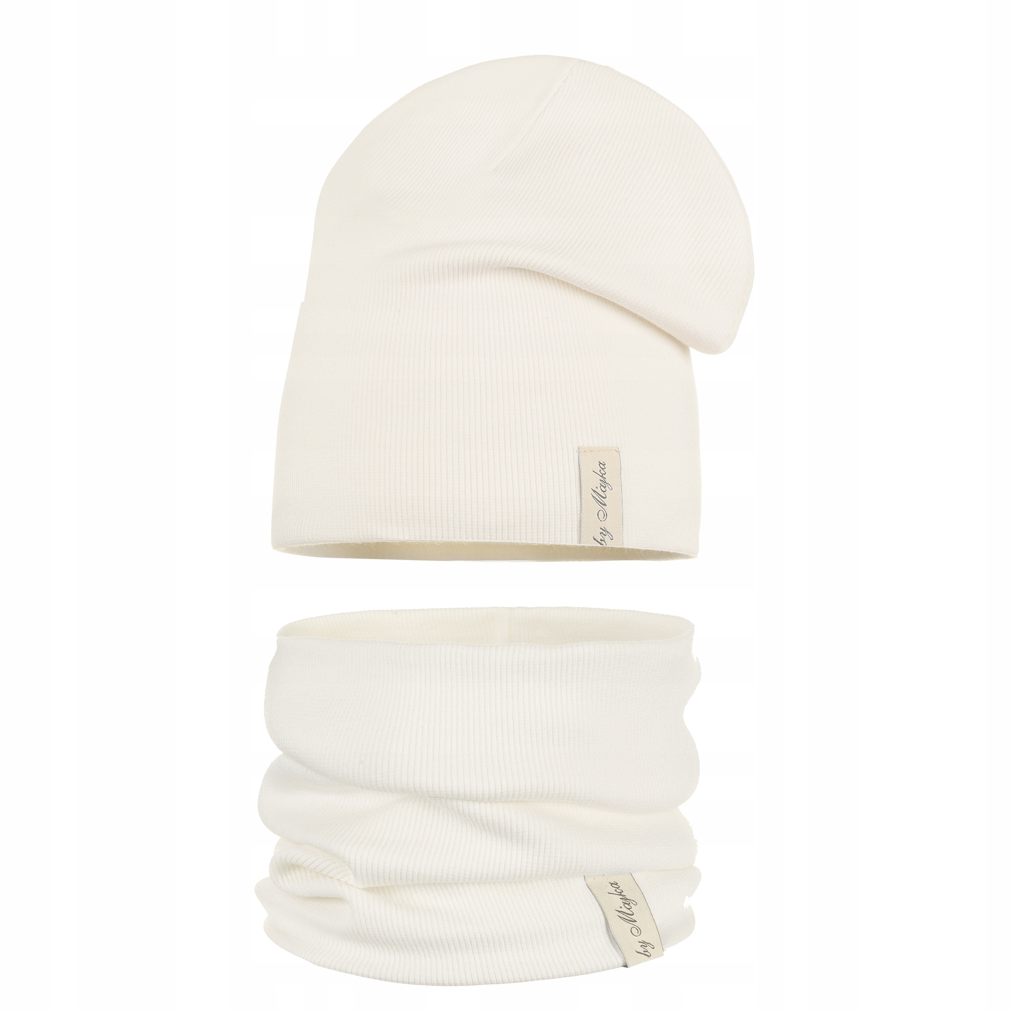 KOMPLET DZIECIĘCY WIOSENNY CZAPKA KOMIN ZESTAW DWUWARSTWOWY 46-52 ECRU