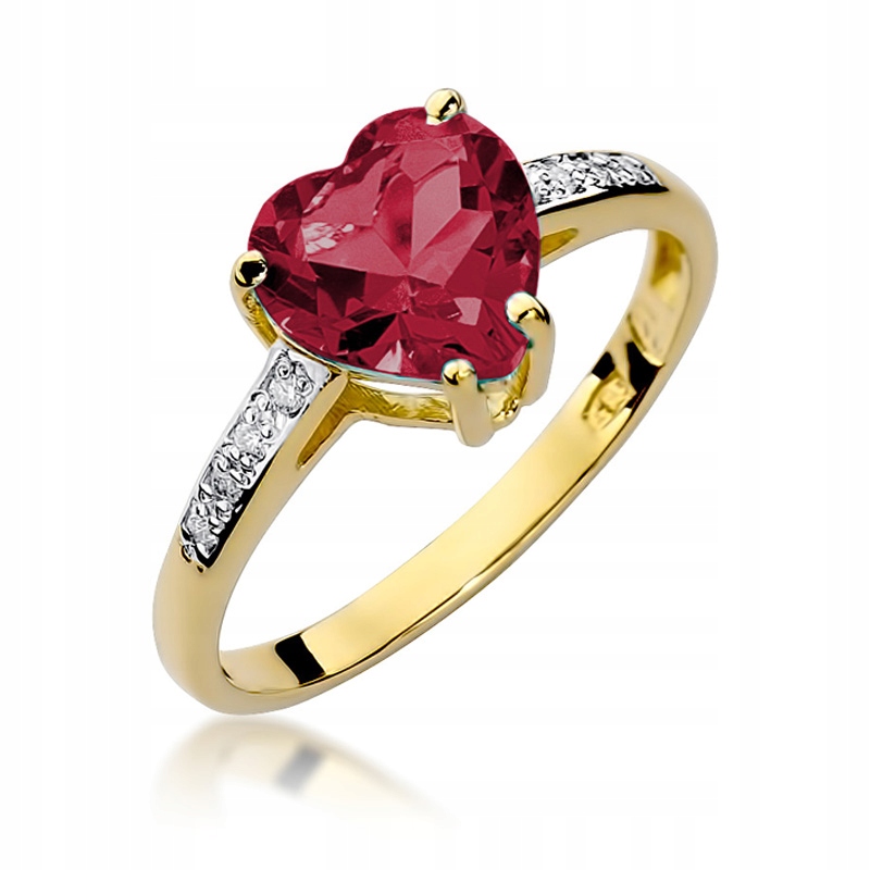 Prstýnek 585 14K s velkým srdcem Rubín 1,70 ct s brilianty