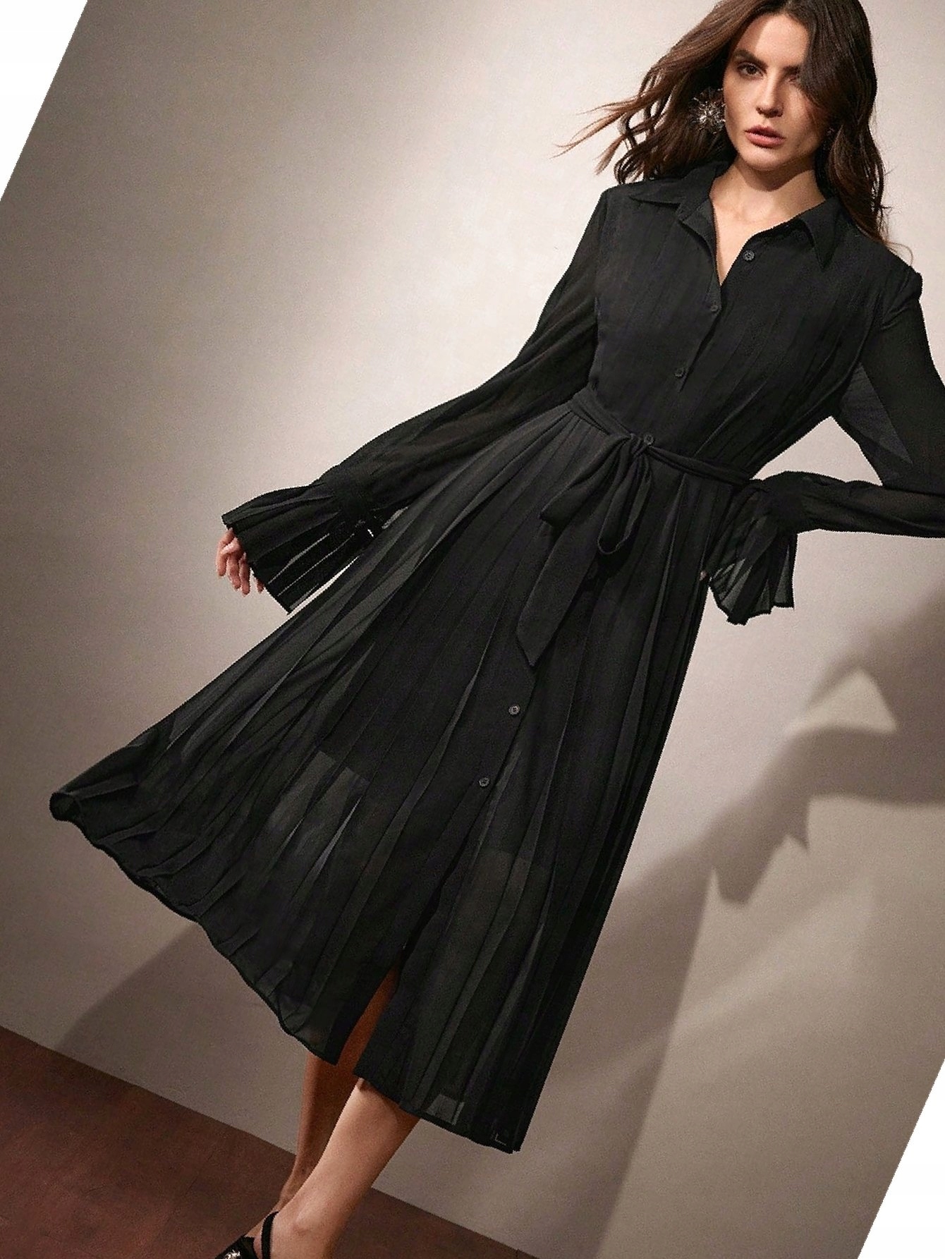 Šaty Černá Anewsta Koktejlová Elegantní Dlouhá Šifonová Plisovaná...