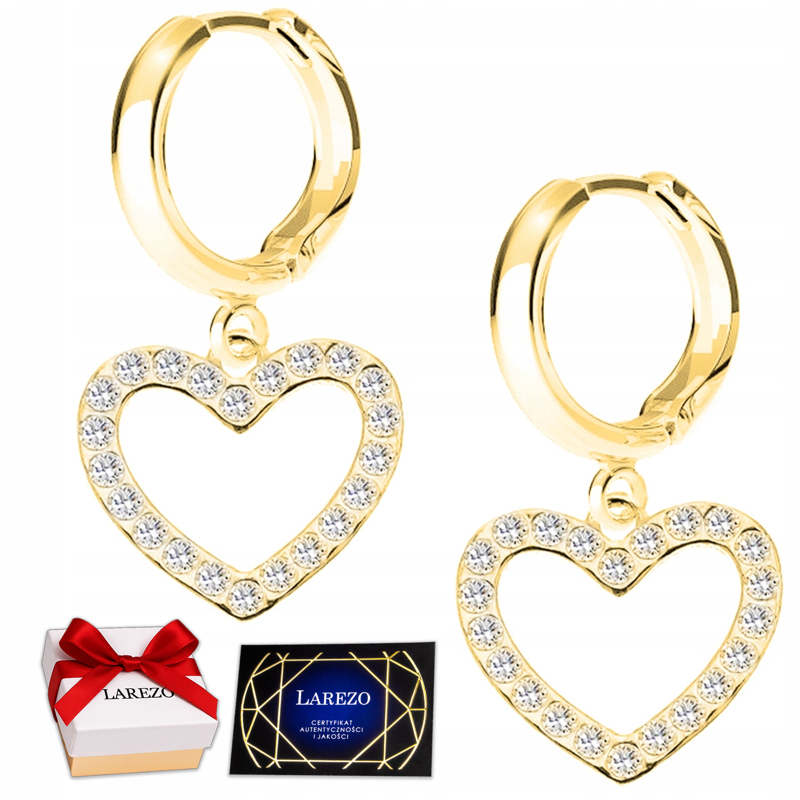 Zlaté Náušnice Srdíčka s zirkony Křišťálová Srdíčka Love Stříbro 925