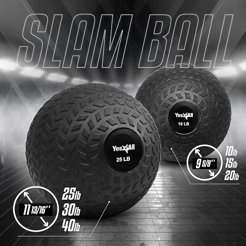 YES4ALL Piłka Slam Do Treningu Siłowego 6.8 kg Czarna — miniatura 2