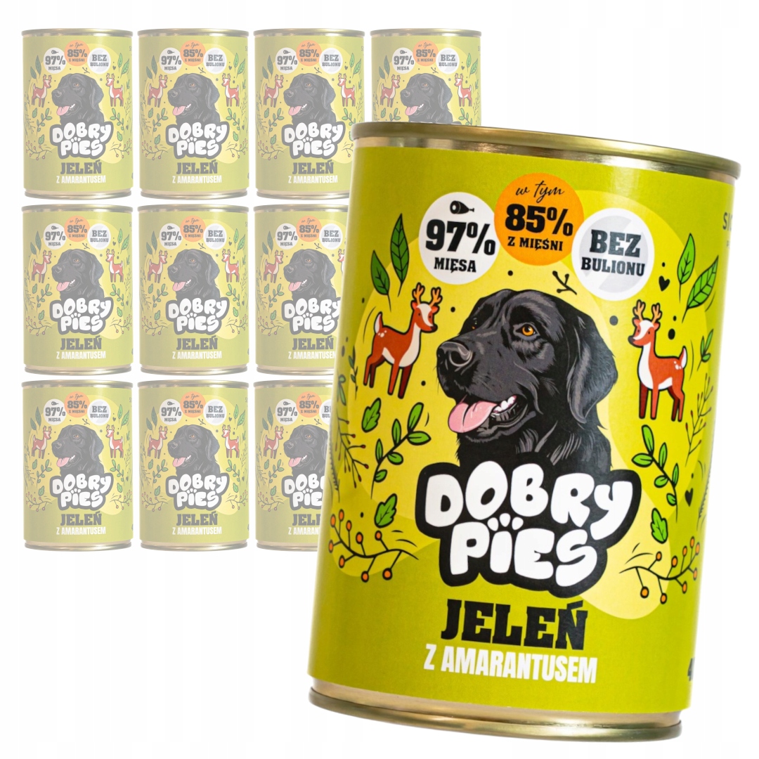 Levně Dobry Pies 12x400 g Vlhké Krmivo pro dospělé psy s jelenem a amarantem