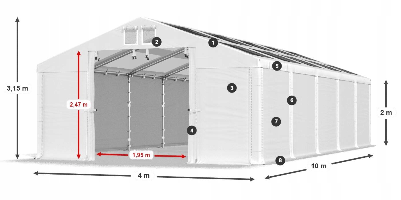 Namiot Warsztatowy 4x10m Przemysłowy DAS 580 S Szerokość 4 m