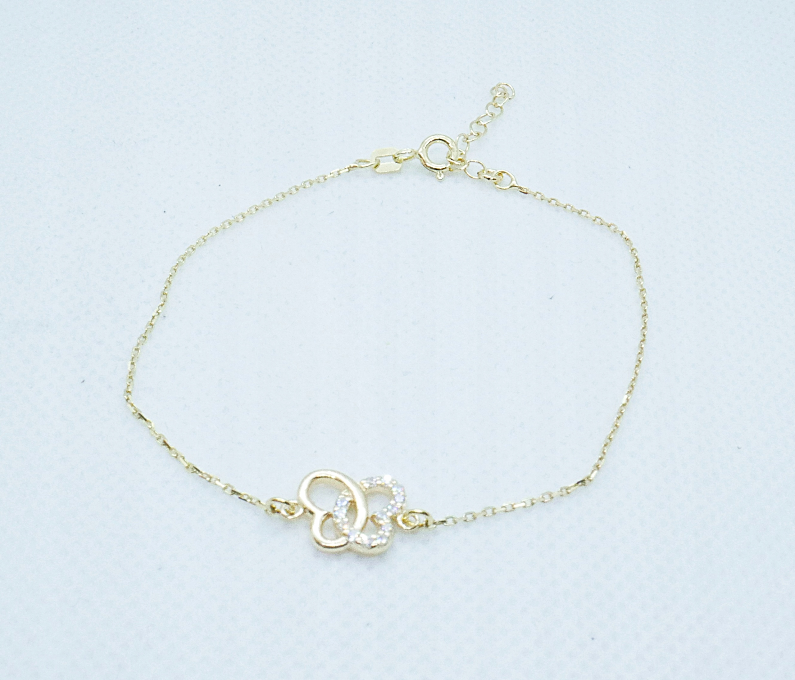 BRANSOLETKA POZŁACANA MOTYL / 2 SERCA 925