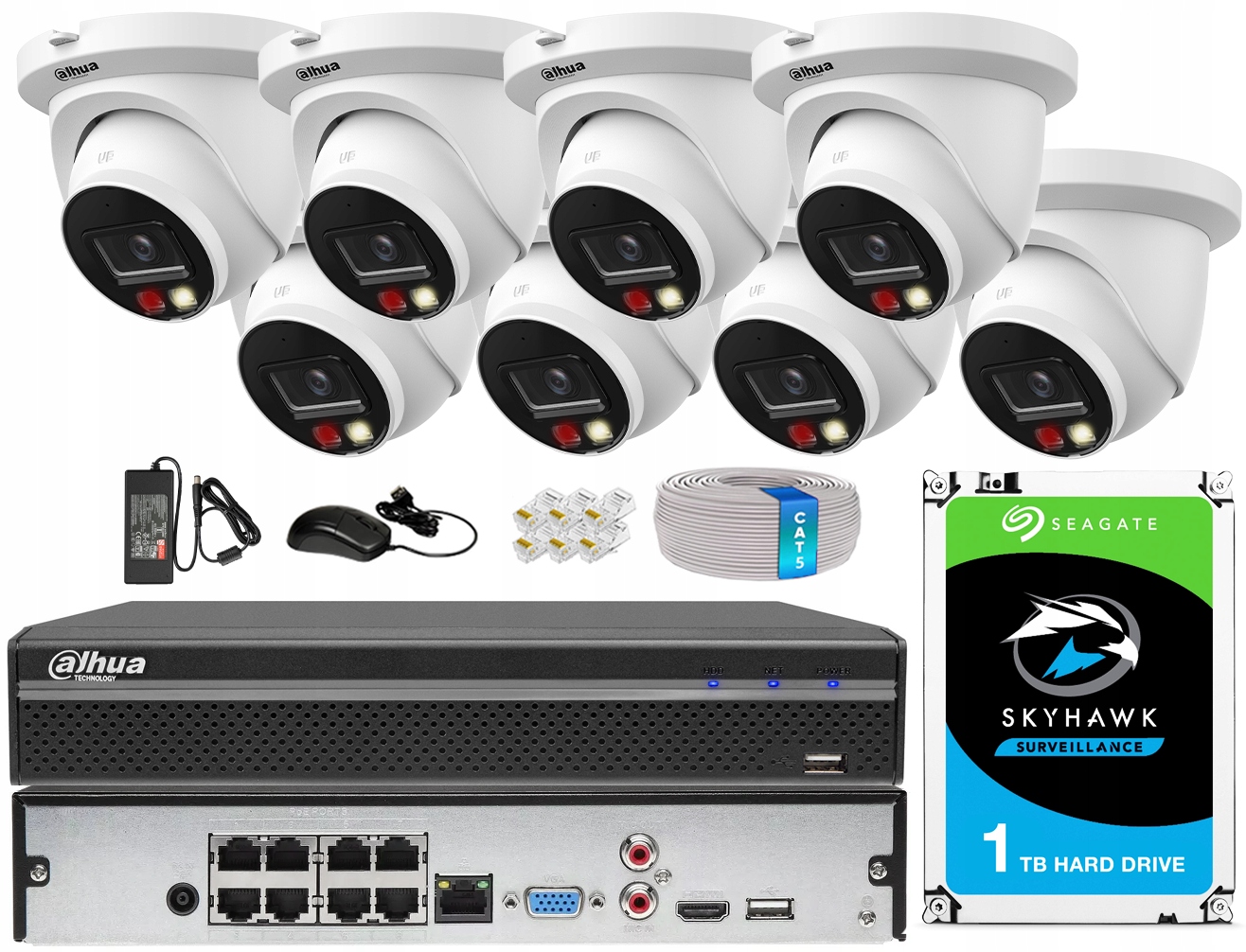 Sada 8x kamier Dahua 4MPx WizSense s analytikou Ai Dual Light