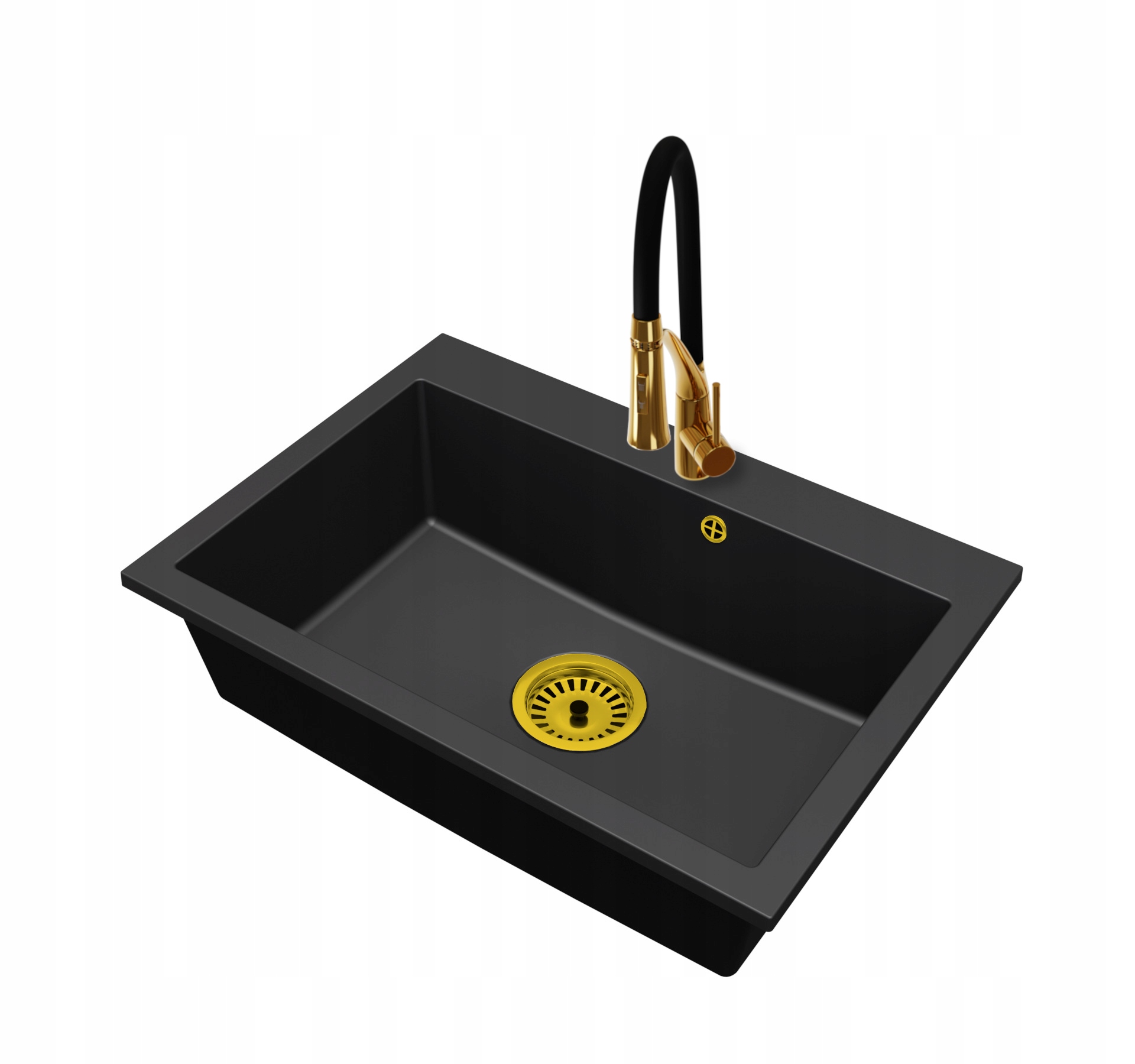 Granitový dřez Jednokomorový Elite 70 Baterie Sifon Zlatý