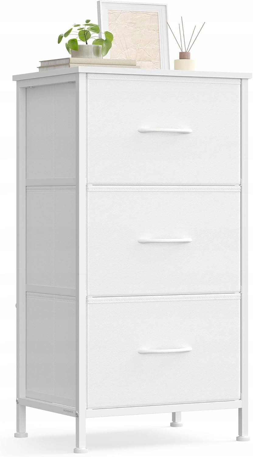 Komoda do sypialni 3 szuflady na tkaniny stal Mdf tkanina nietkana biała