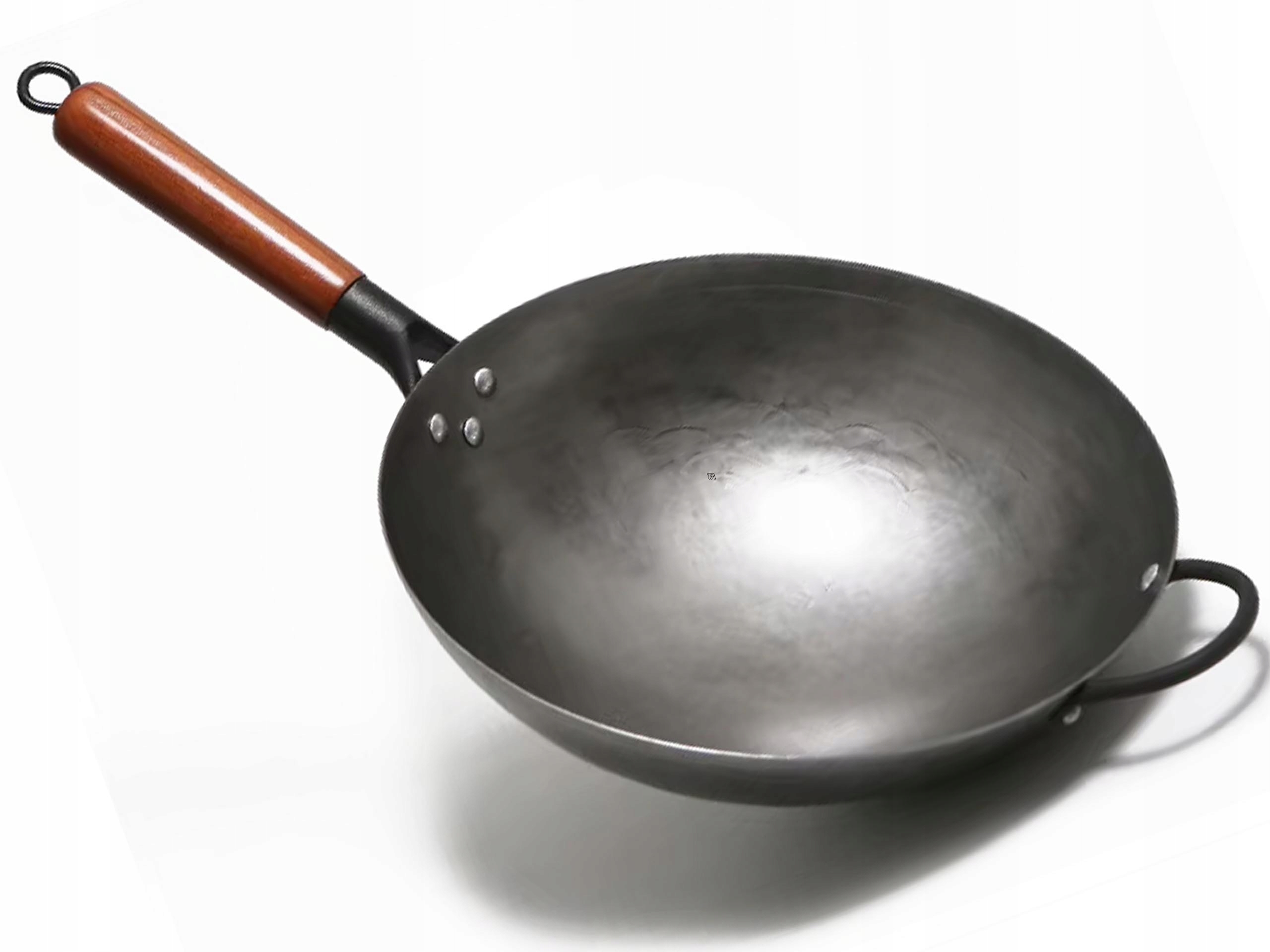 Wok Chiński Kuty Stalowy Patelnia Głęboka Chińska Drewniany Uchwyty 40cm