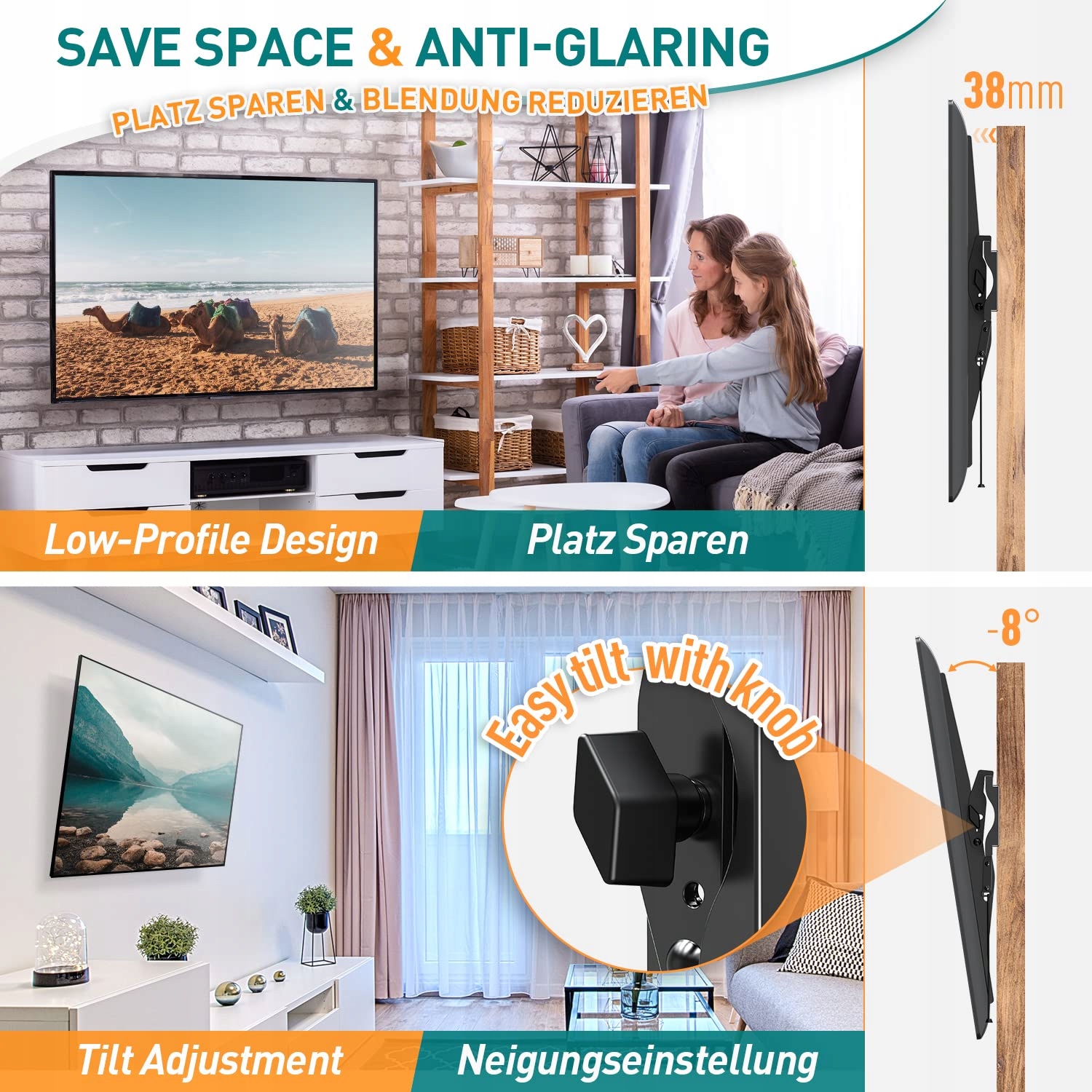 ELIVED Uchwyt TV Ścienny 26-60 Cal LED LCD OLED Plasma Do 45kg VESA 400x400 — miniatura 3