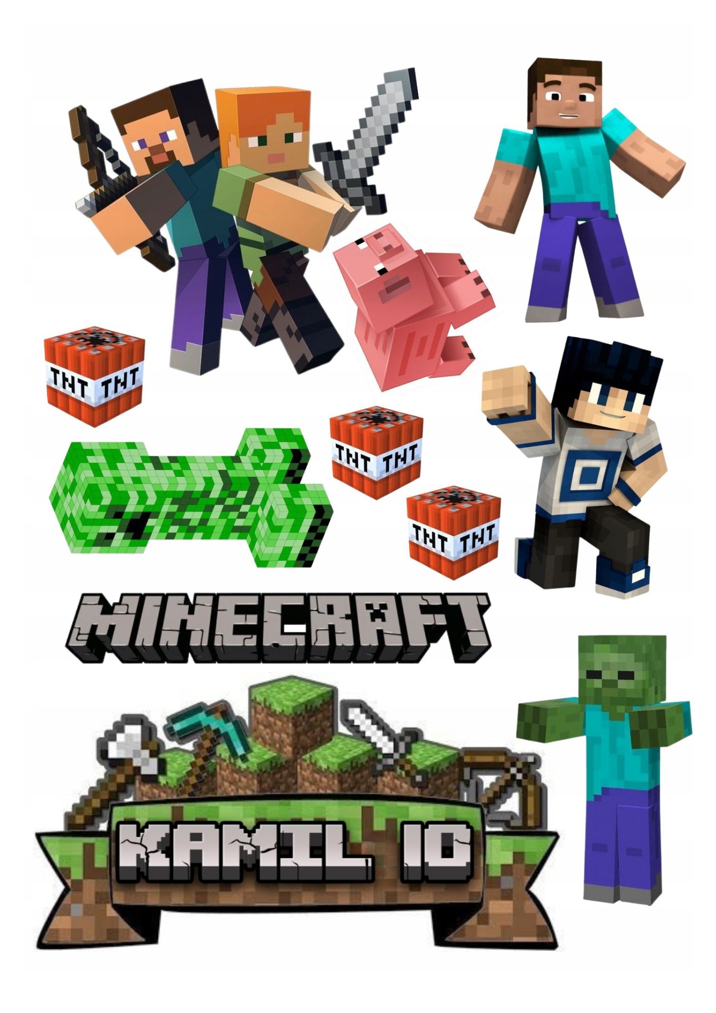 Wydruk na masie cukrowej Minecraft Dużo Postaci imię