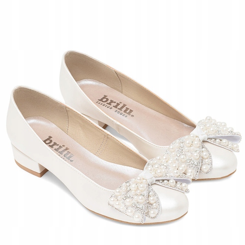 Brilu Polskie Ślubne Balerinki Z Ozdobną Kokardą Esther Ivory 40