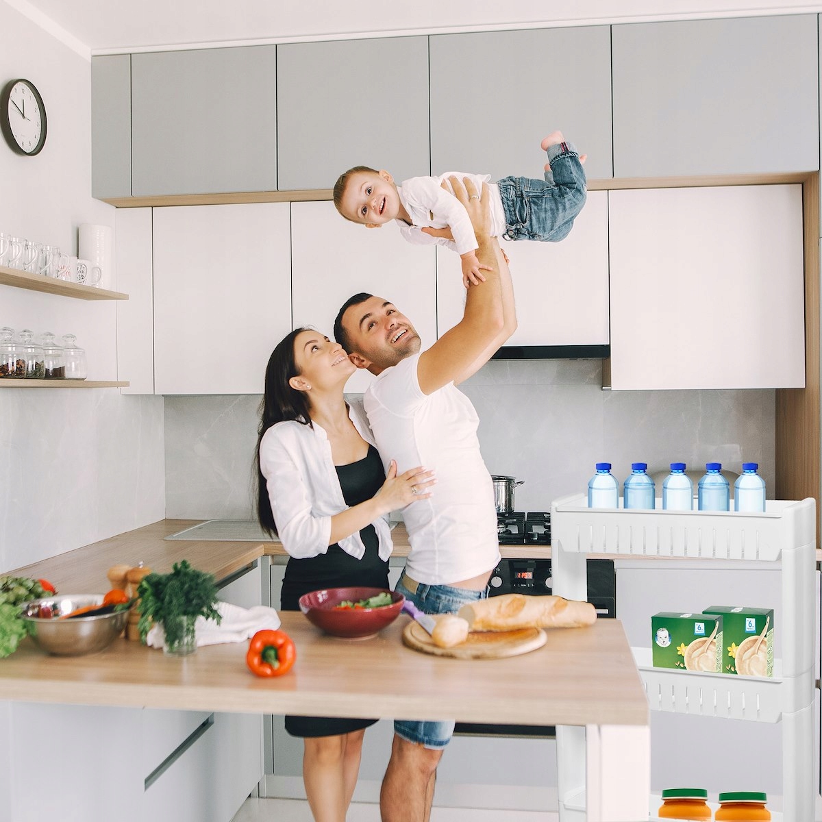 MOBILNA ŁAZIENKOWA SZAFKA REGAŁ NA KÓŁKACH 4 PÓŁKI ŁAZIENKOWY BIAŁY PÓŁKA Kolor frontów biały