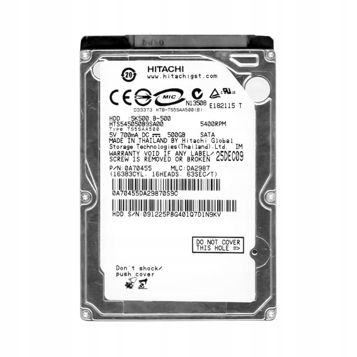 TravelStar 5K500.B 500GB 5.4K 8MB Sata 2.5'' HTS545050B9SA00