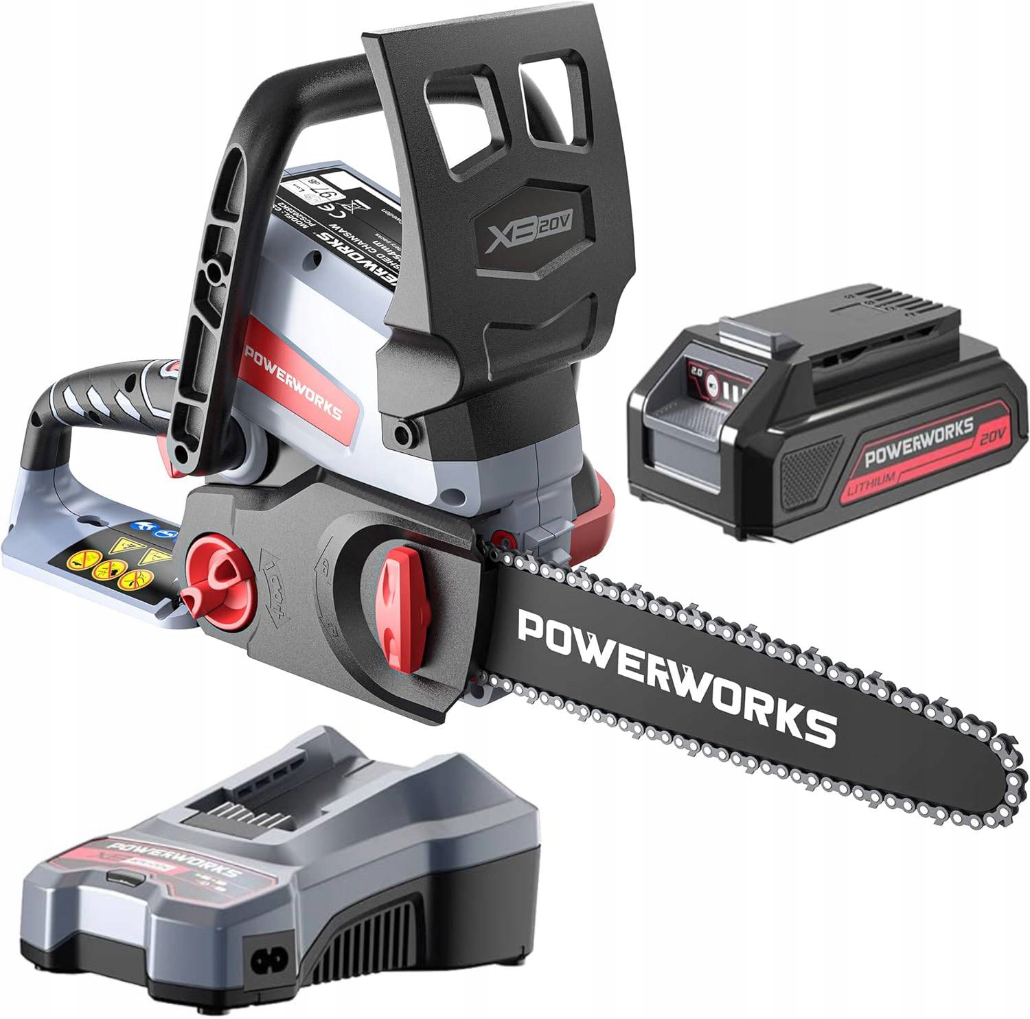 Aku Řetězová Pila 25CM 20V 2Ah 3.5m/s Nádržka na olej Powerworks