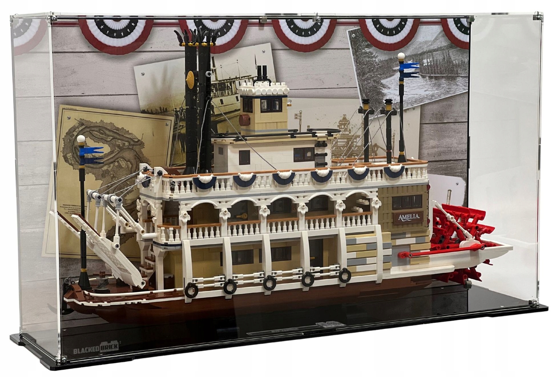 Vitrína s pozadím Blacked Brick pre Lego 21356 Ideas – riečny parník