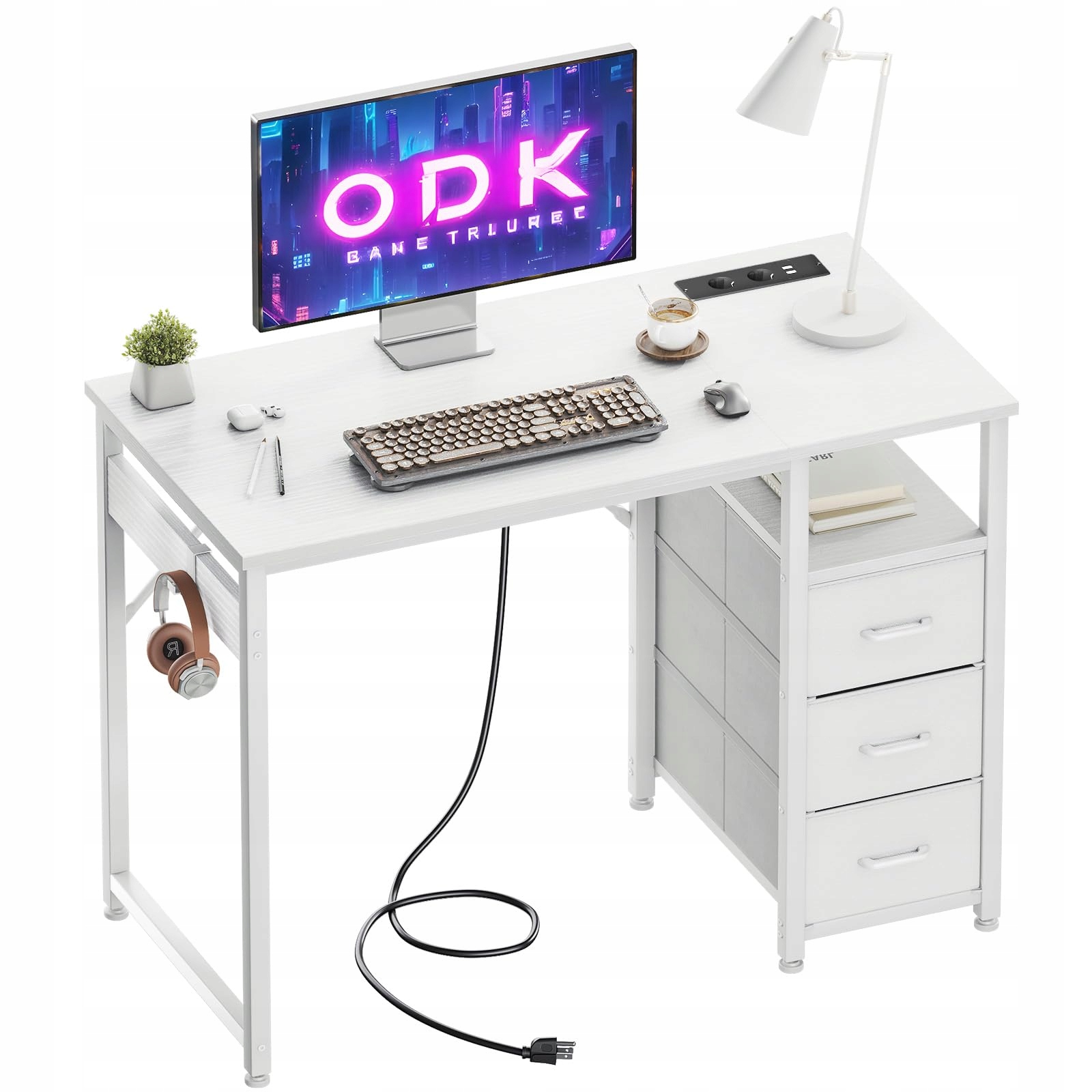 Odk počítačový stôl 100x48x75,5 cm 3 zásuvky Usb zásuvky biele domáce