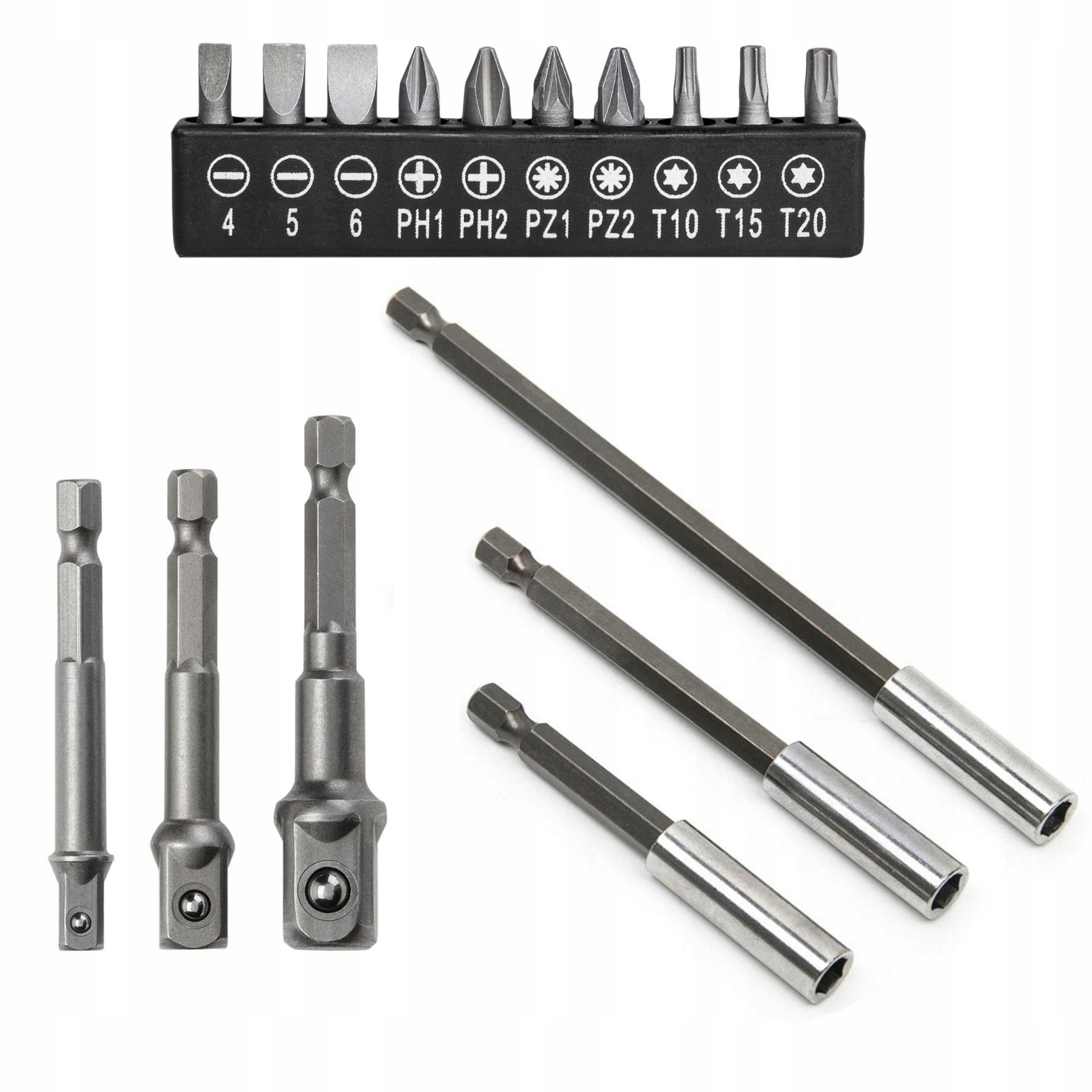 ZESTAW BITÓW 16szt BIT BITY PRZEDŁUŻKA ADAPTER DO WKRĘTARKI WIERTARKI