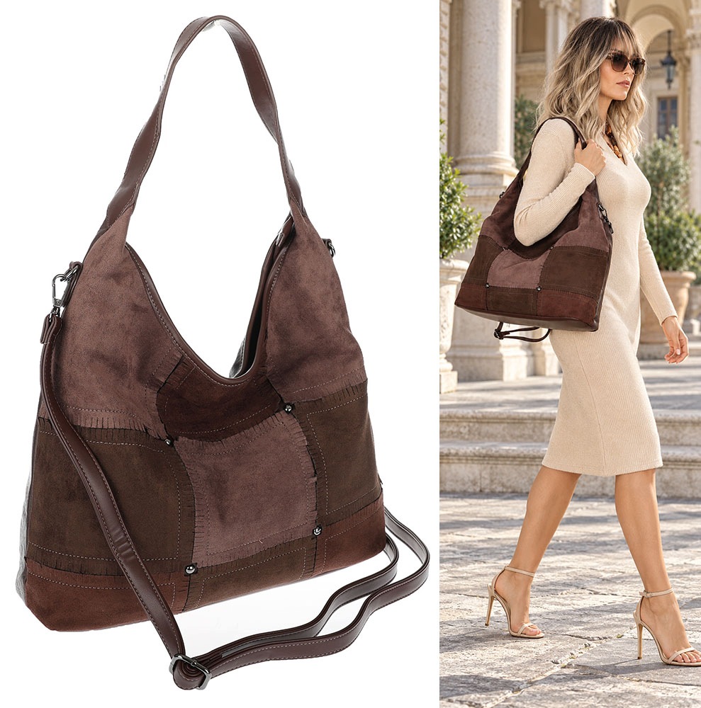 Dámská semišová shopper kabelka módní taška DC558 Čokoládová
