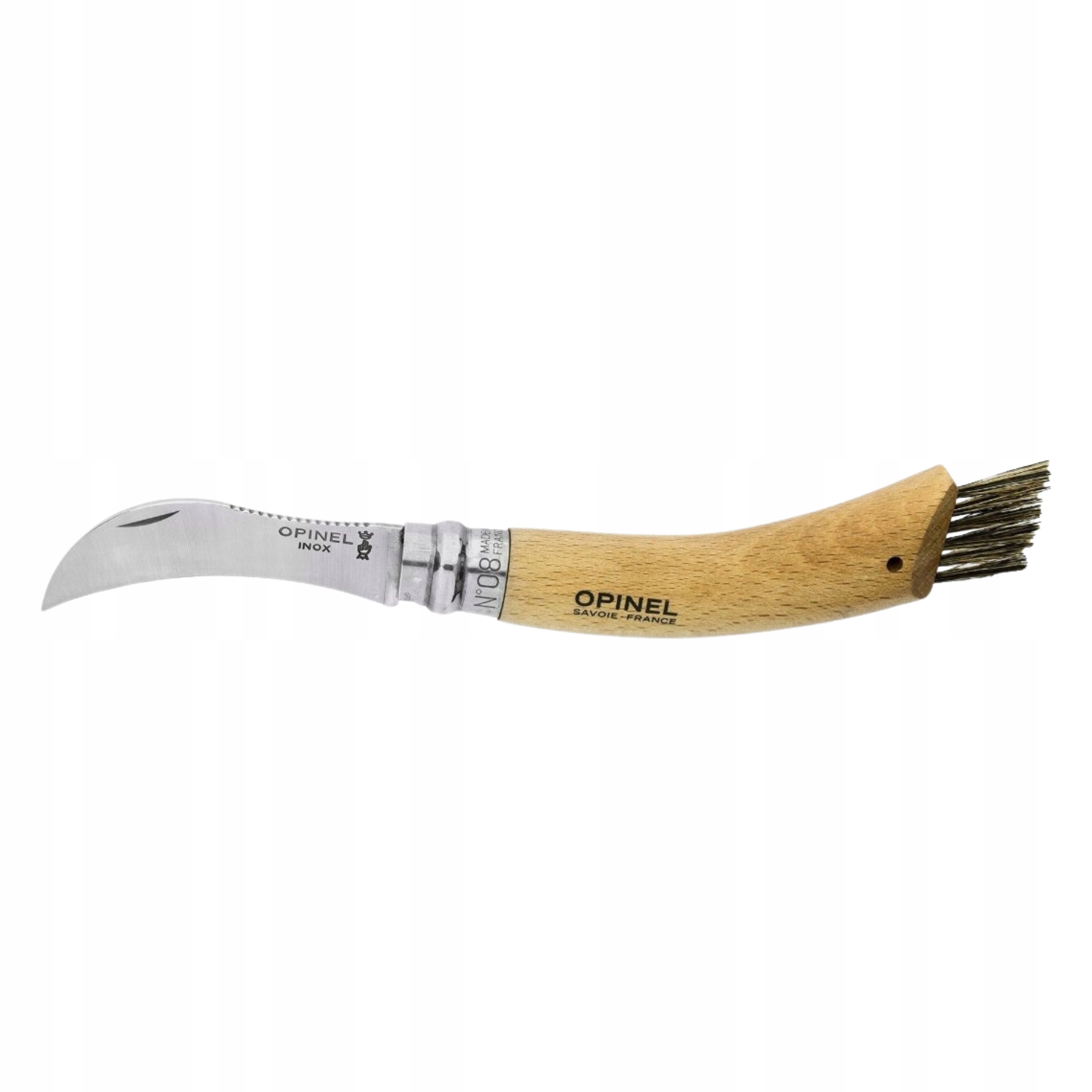 Nůž skládací turistický Nerezová Ocel Bukové dřevo Opinel 8 Inox na houby