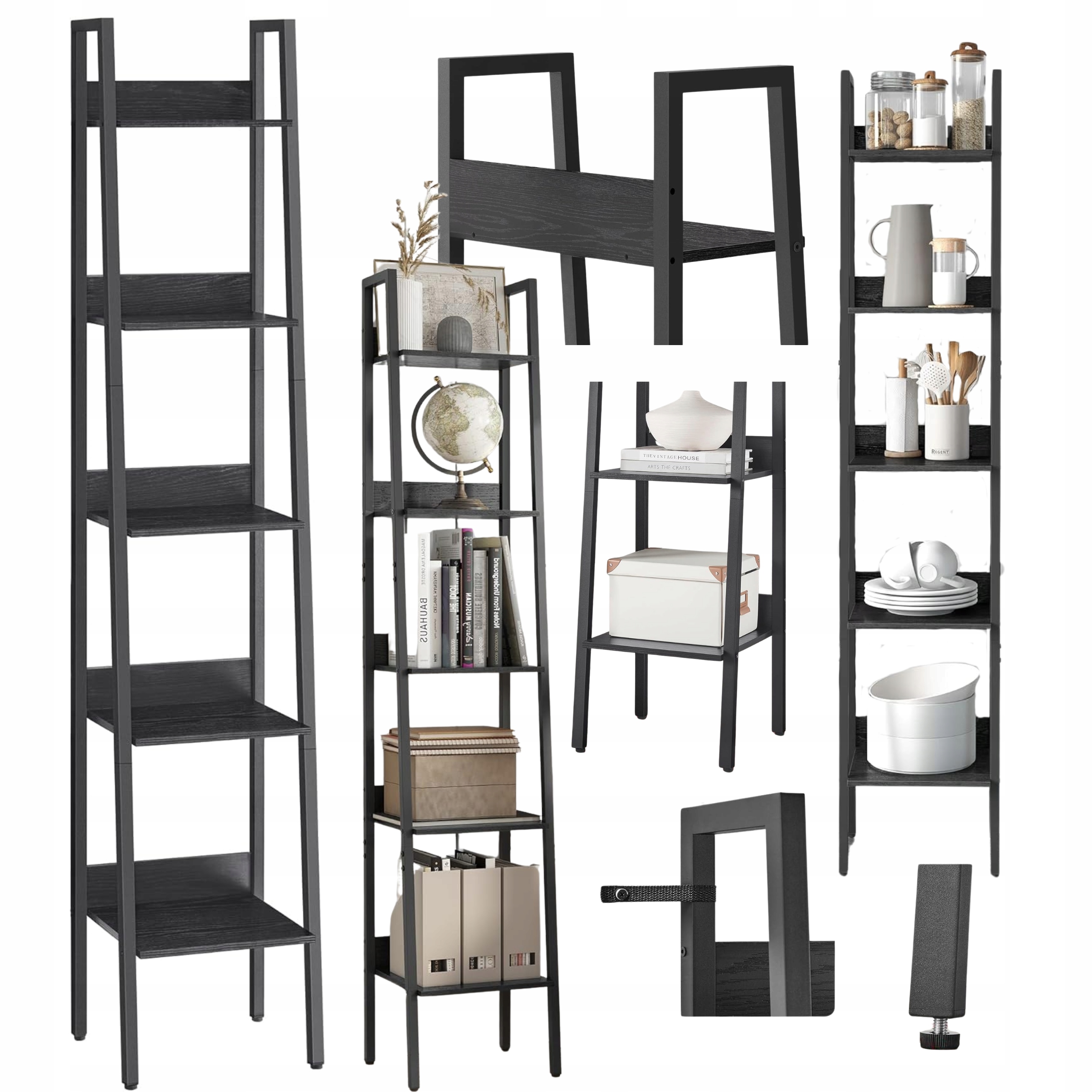 Stojan na kvety Priemyselná Stojaca skrinka 5-úrovňový Regál Čierny Loft